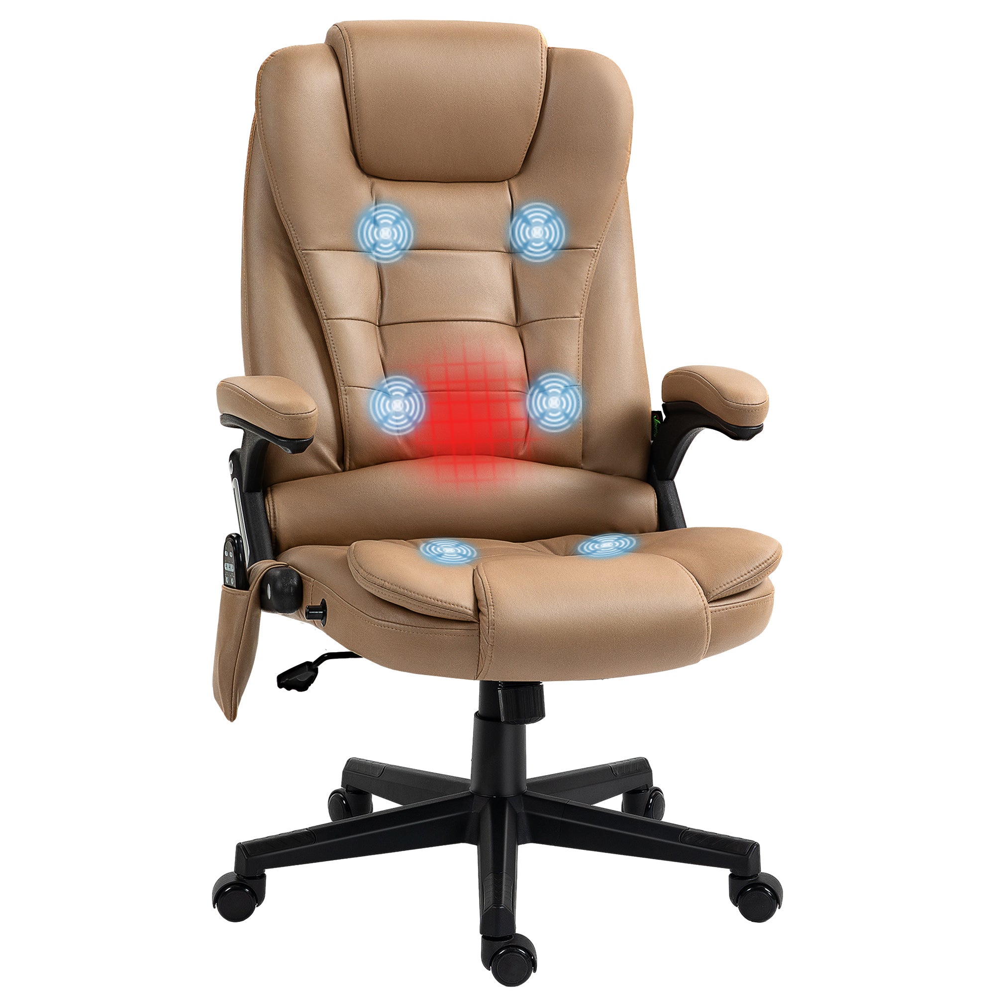6 Points Heated Massage Office Chair, Microfiber High Back Executive Office Chair, Light Brown