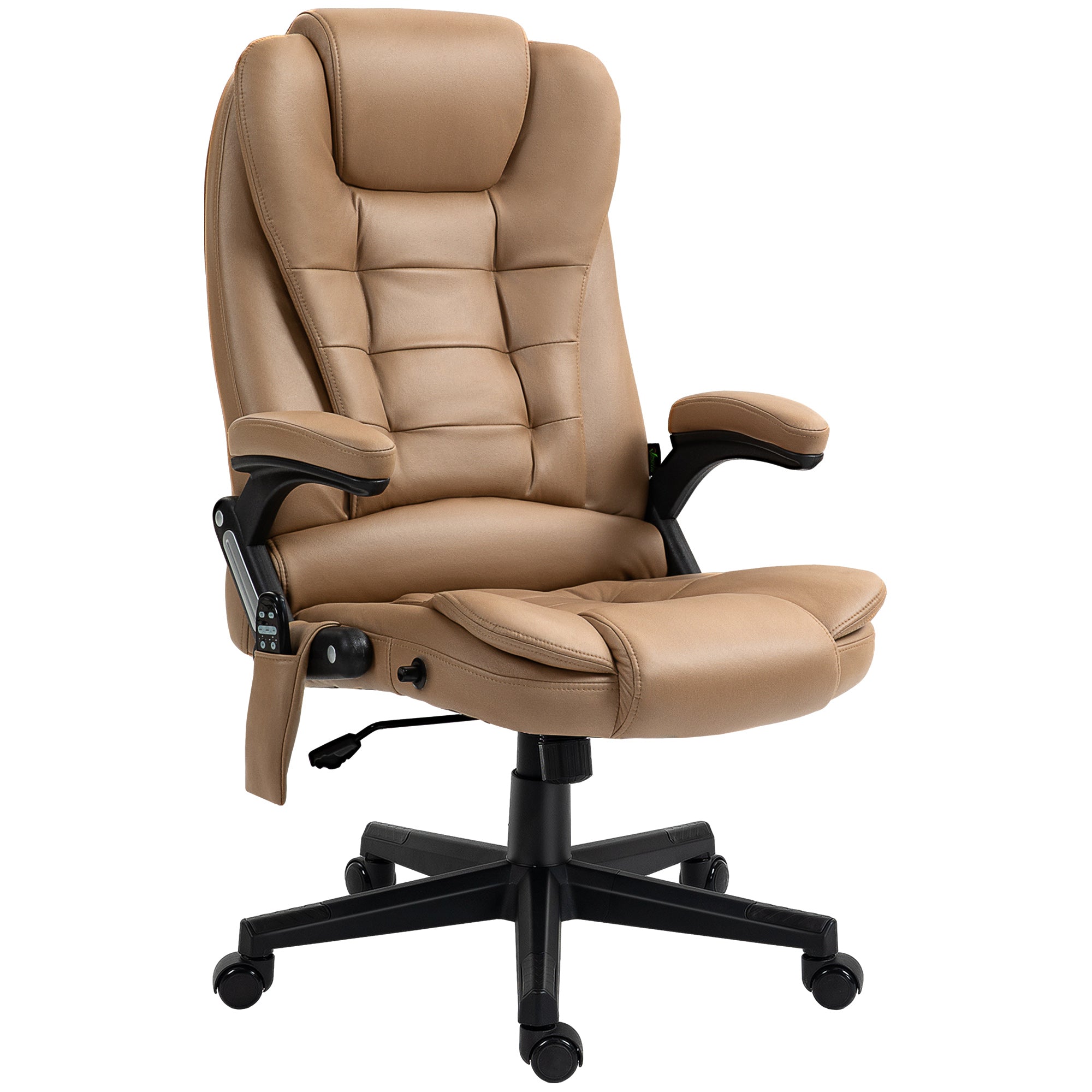 6 Points Heated Massage Office Chair, Microfiber High Back Executive Office Chair, Light Brown