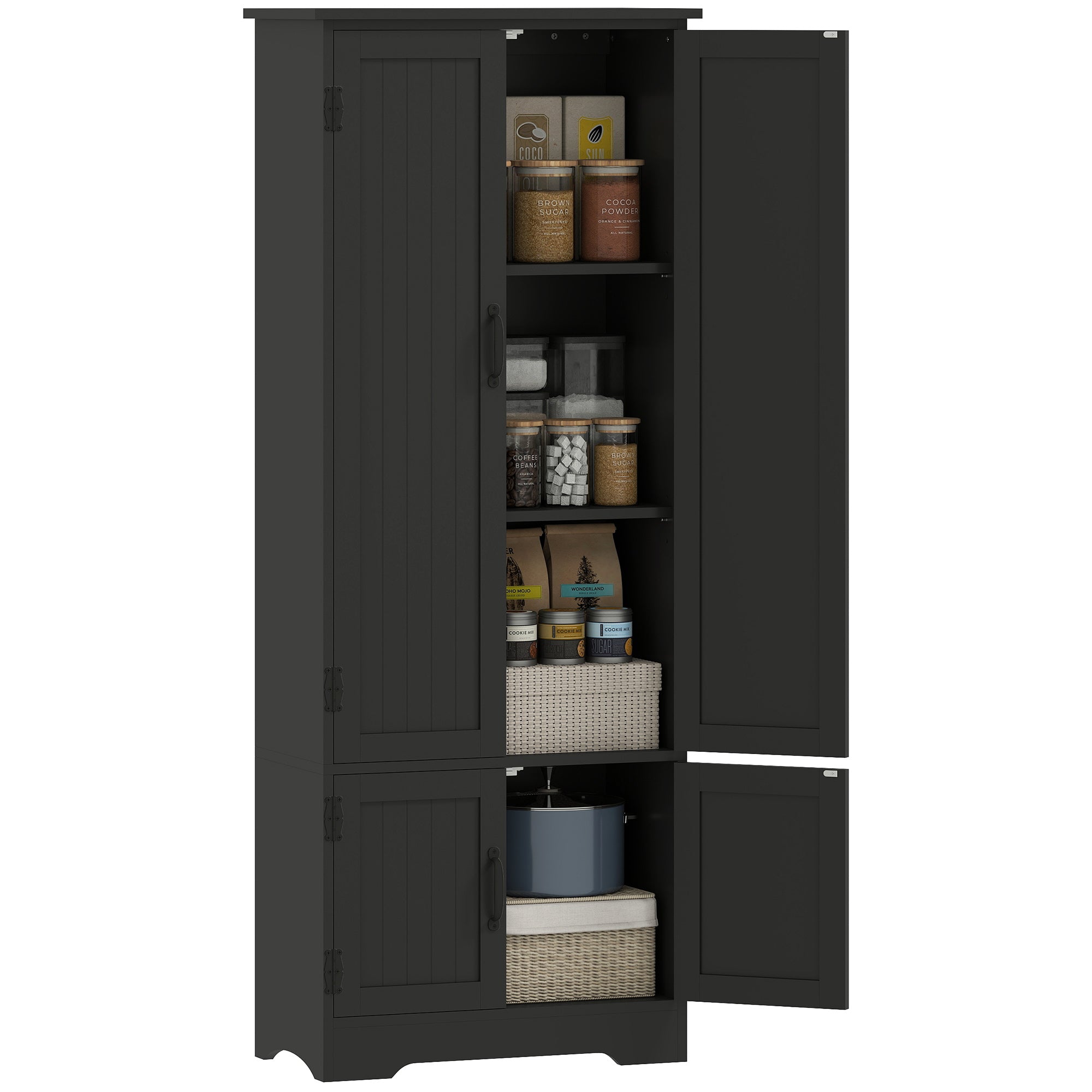 60" Kitchen Pantry Cabinet, Freestanding Kitchen Storage Cabinet with Adjustable Shelves and Doors, Black