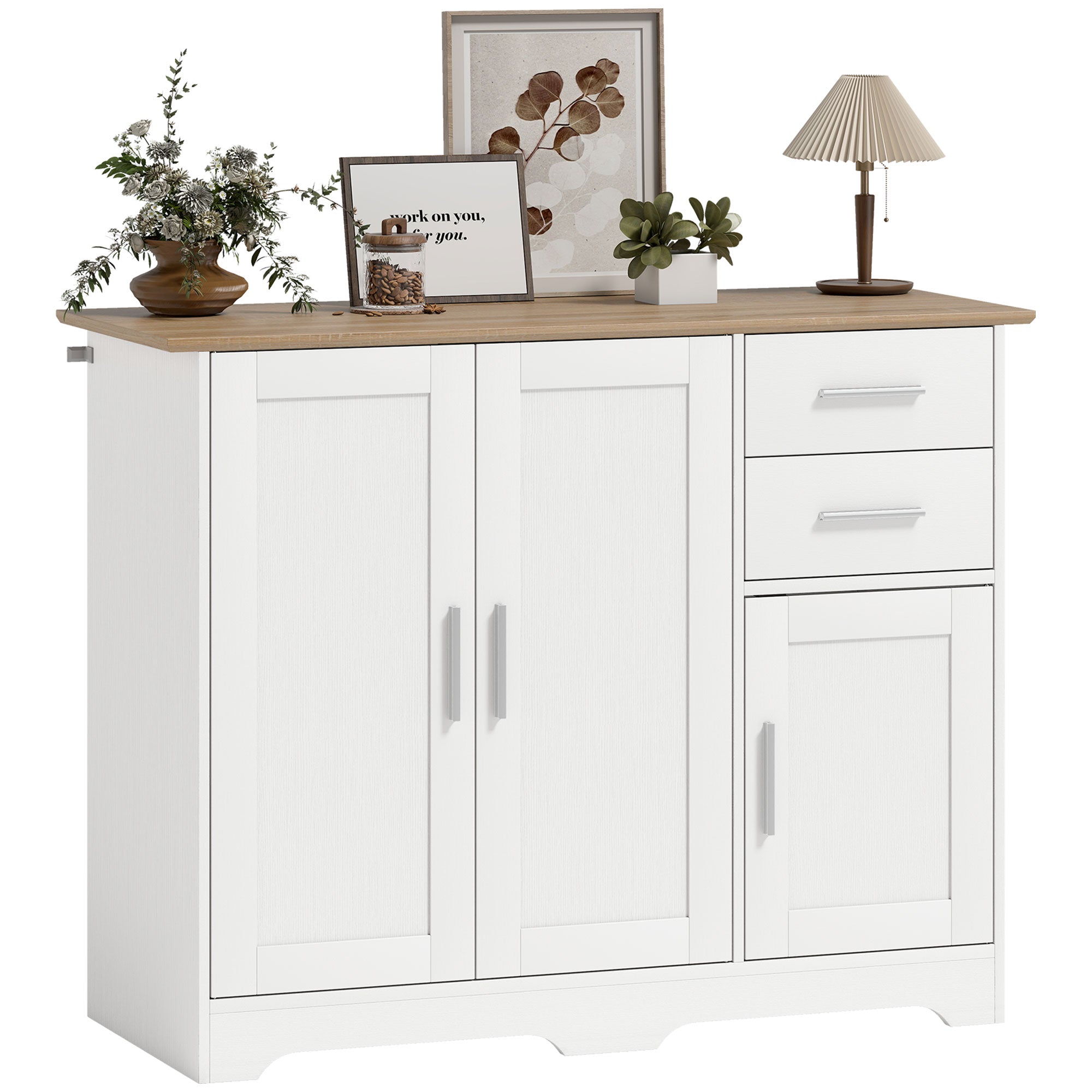 40" Sideboard Buffet Cabinet, Modern Kitchen Storage Cabinet with 2 Drawers, 3 Doors & Adjustable Shelf, Coffee Bar Station, White