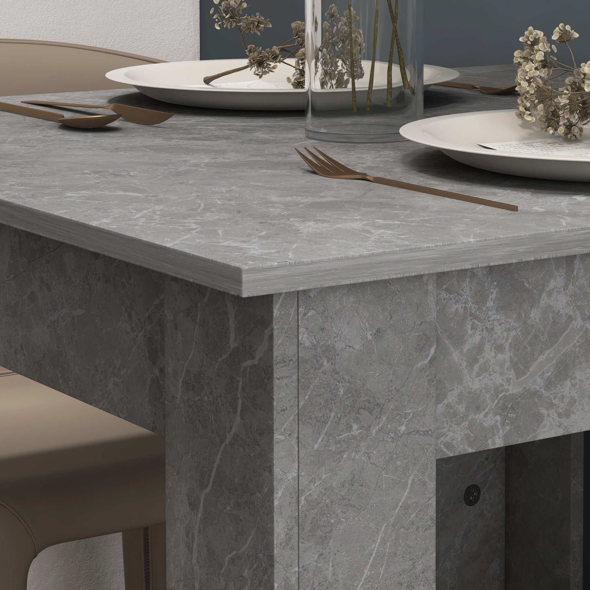 HOMCOM Square Dining Table for 2, Modern Kitchen Table with Faux Concrete Effect, Non-slip Foot Pads for Living Room, Dining Room, Cement Grey