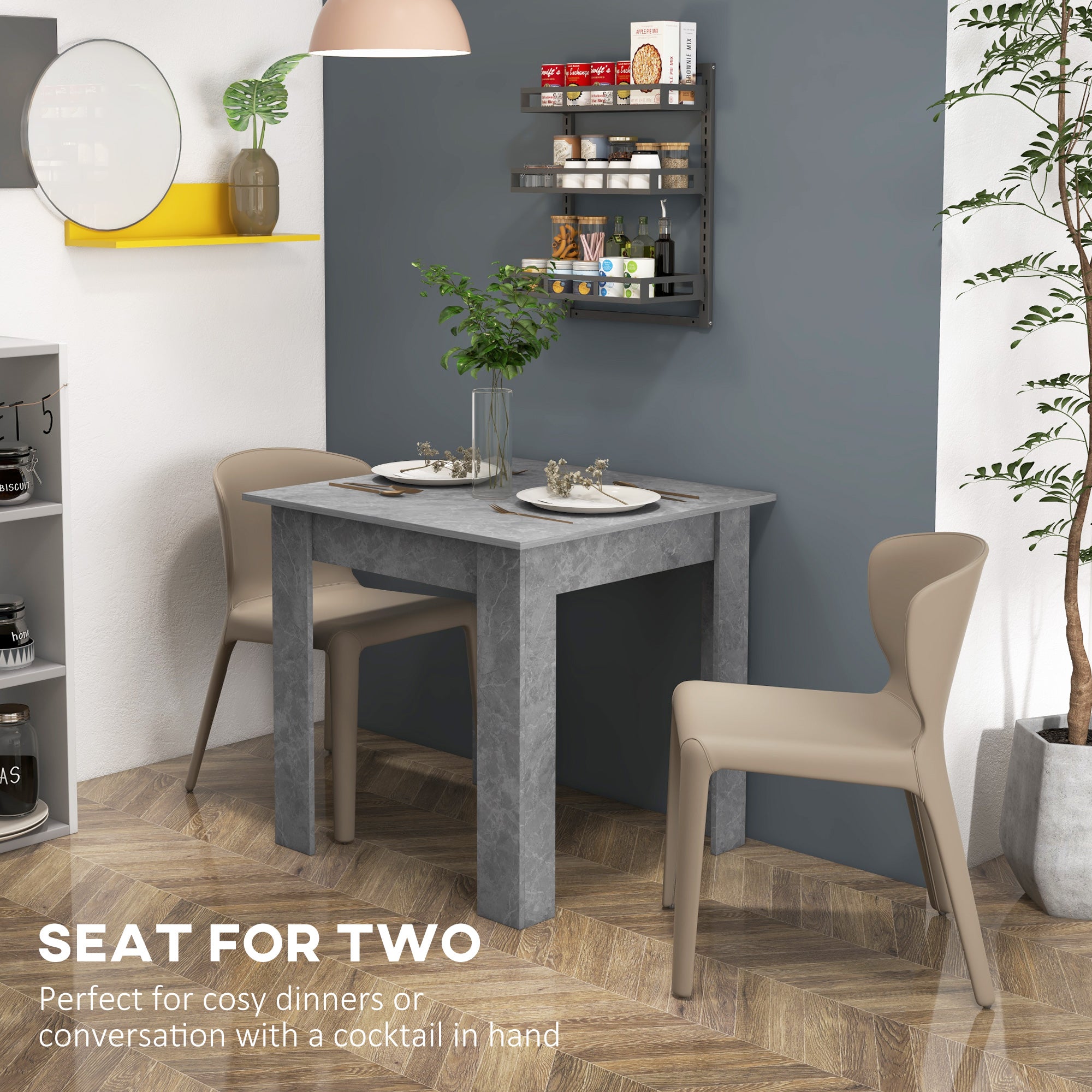 HOMCOM Square Dining Table for 2, Modern Kitchen Table with Faux Concrete Effect, Non-slip Foot Pads for Living Room, Dining Room, Cement Grey