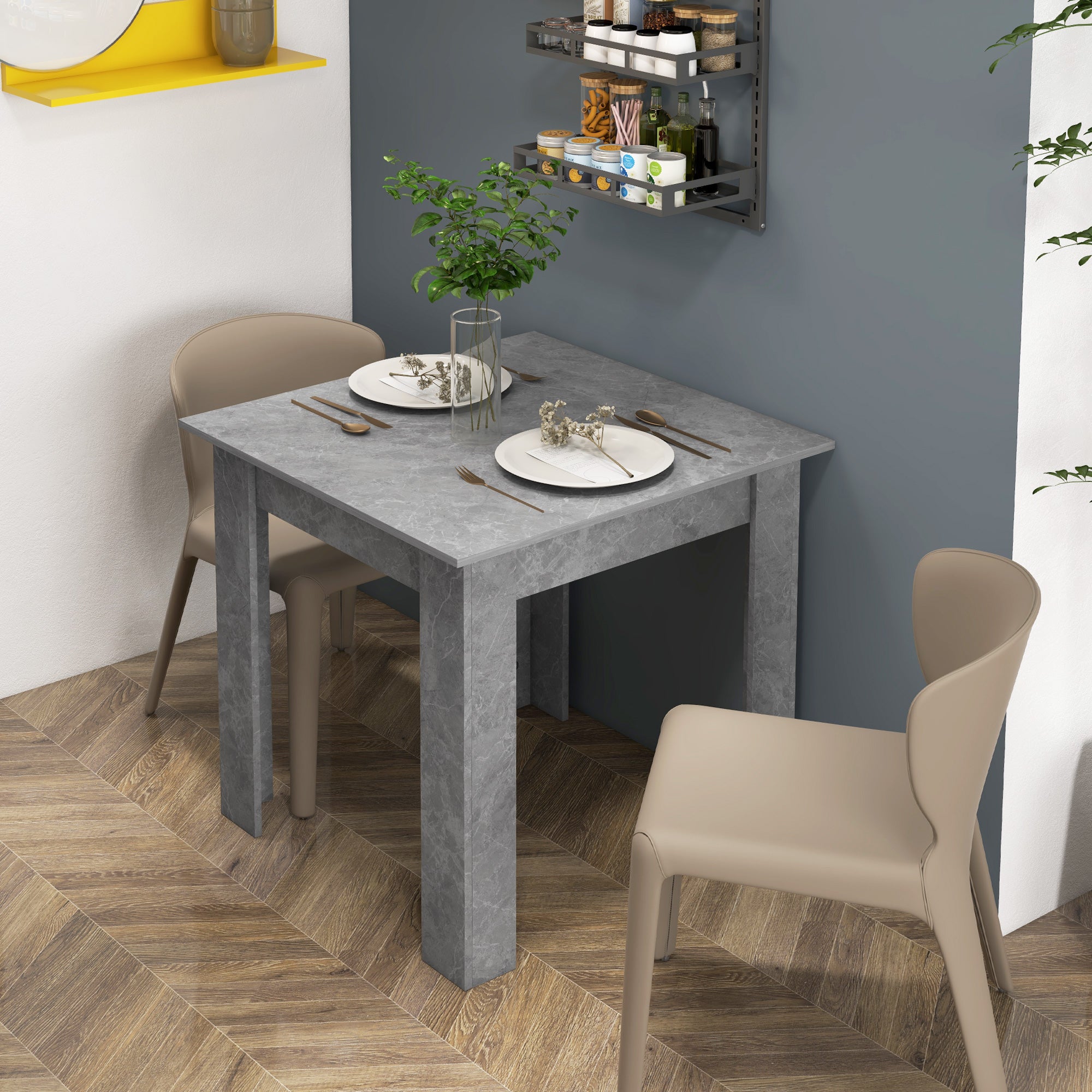 HOMCOM Square Dining Table for 2, Modern Kitchen Table with Faux Concrete Effect, Non-slip Foot Pads for Living Room, Dining Room, Cement Grey