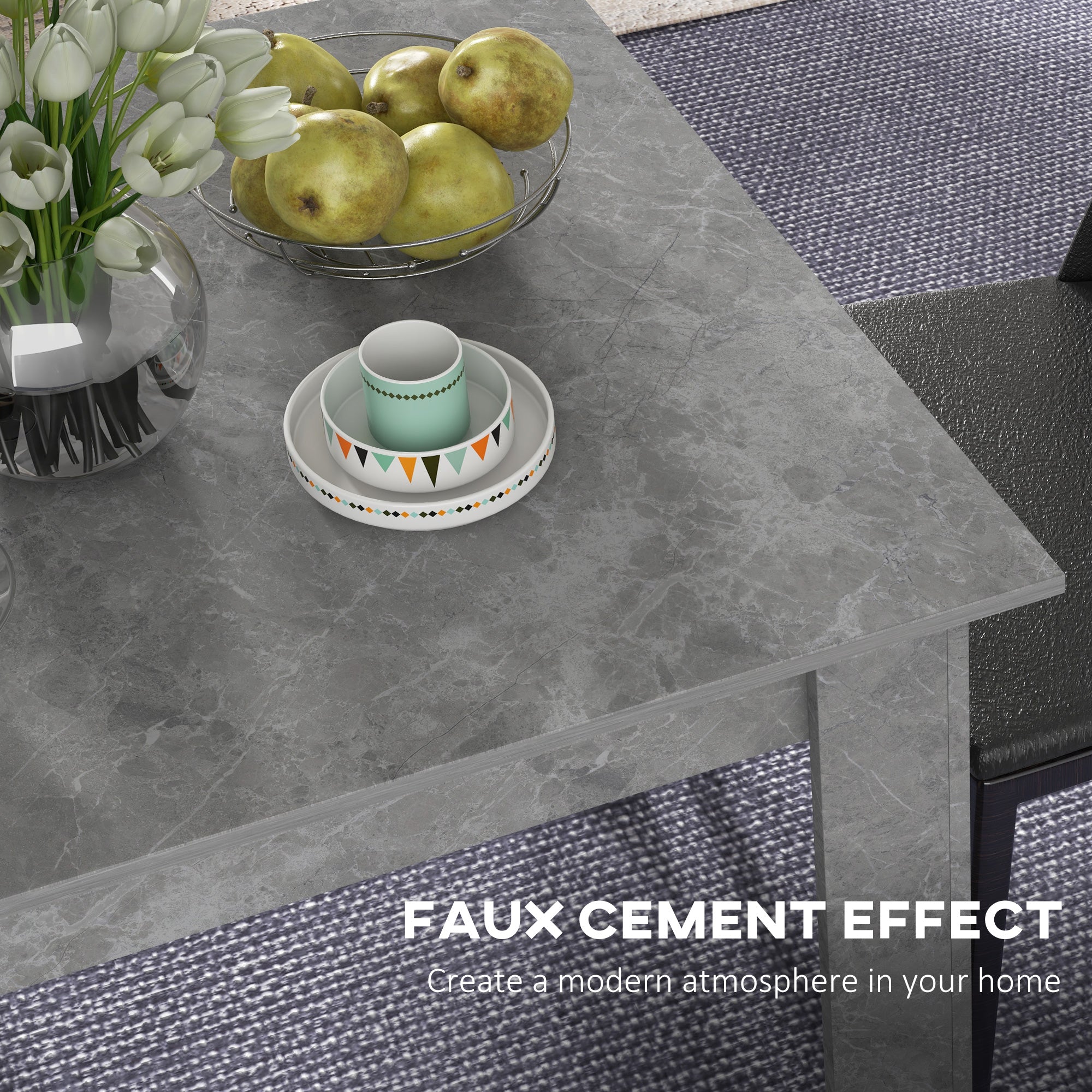 HOMCOM Square Dining Table for 2, Modern Kitchen Table with Faux Concrete Effect, Non-slip Foot Pads for Living Room, Dining Room, Cement Grey