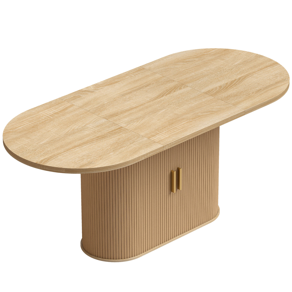 Oval Dining Table for 6 People, Modern Farmhouse Kitchen Table with Thick Tabletop, Under Cabinets and Tambour Sliding Doors for Kitchen, Dining Room, Living Room, Oak