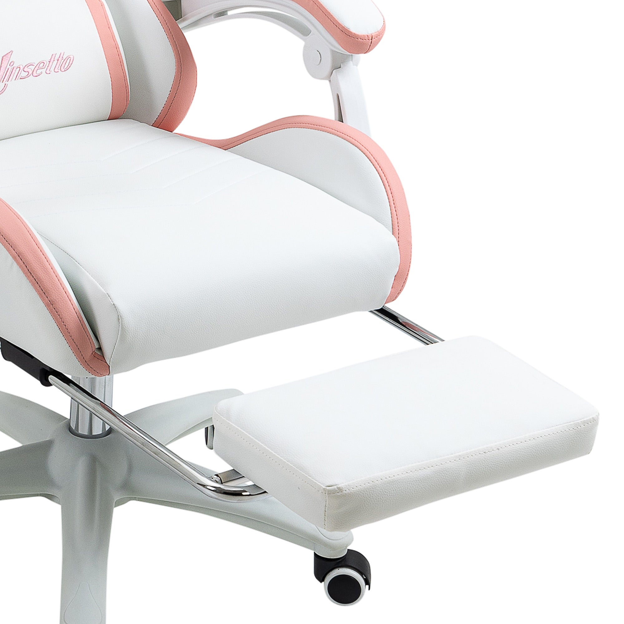 Vinsetto Computer Gaming Chair, PU Leather Desk Chair with Footrest, Swivel Task Chair with 135° Reclining Back and Lumbar Support, PC Chair for Adults, White and Pink