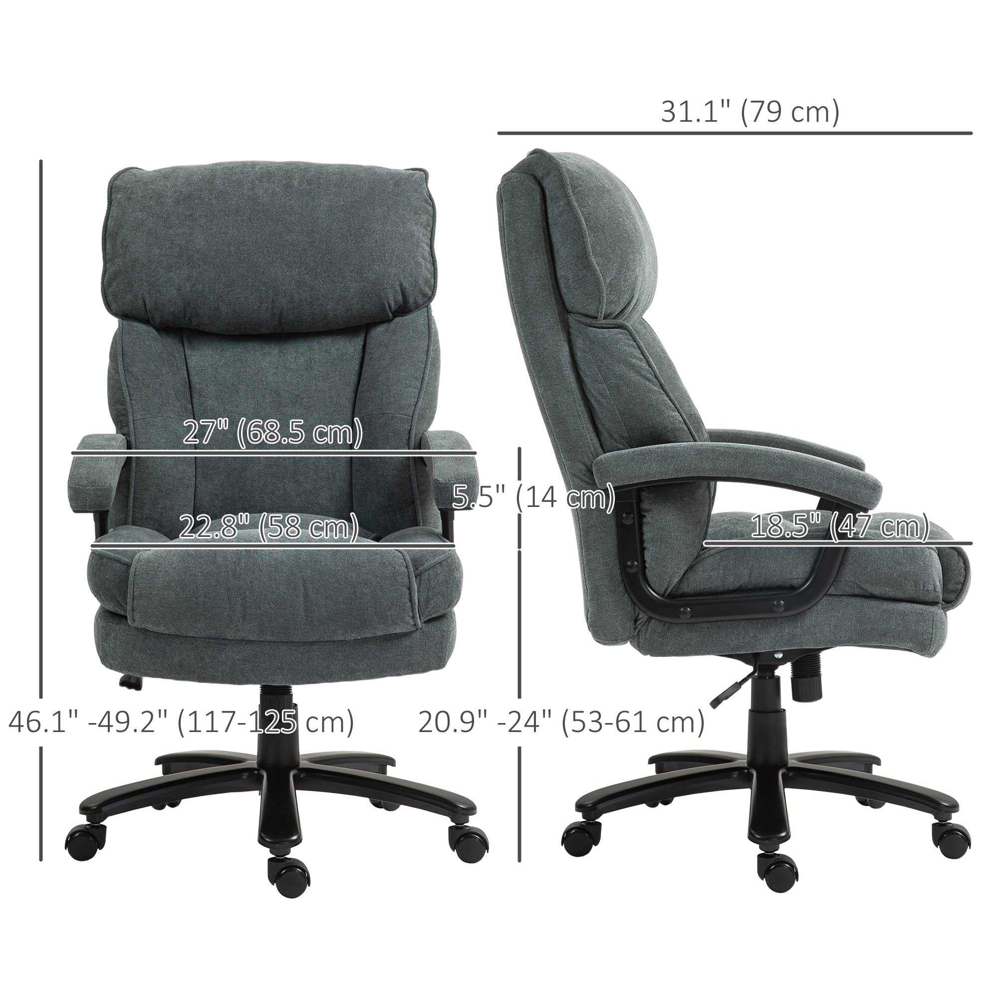 Big and Tall Office Chair, Up to 450 lbs. Overstuffed Executive Office Chair with Swivel Wheels, High Back for Heavy People, Grey