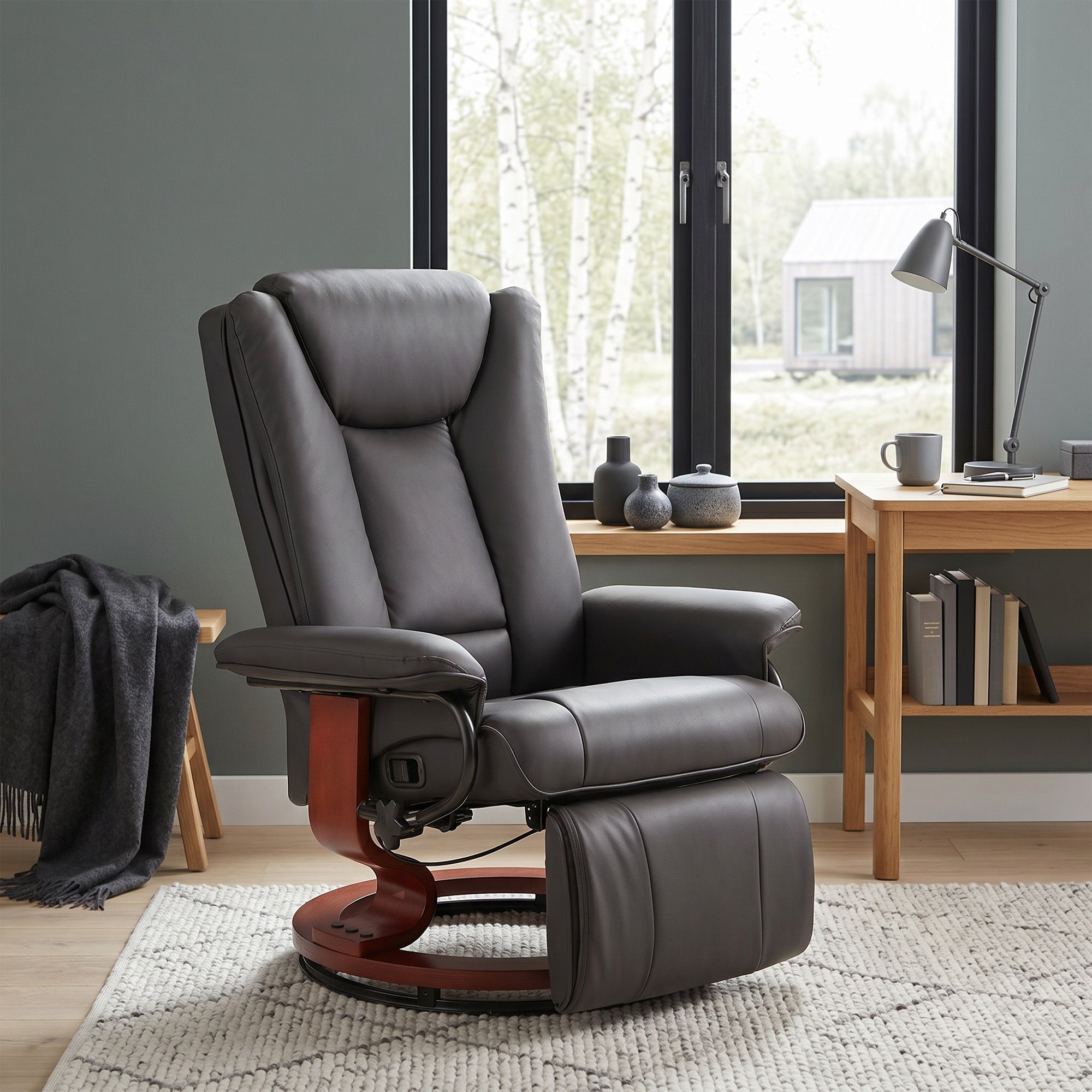 Manual Swivel Recliner Chair, PU Leather Reclining Chair with Footrest for Living Room, Brown