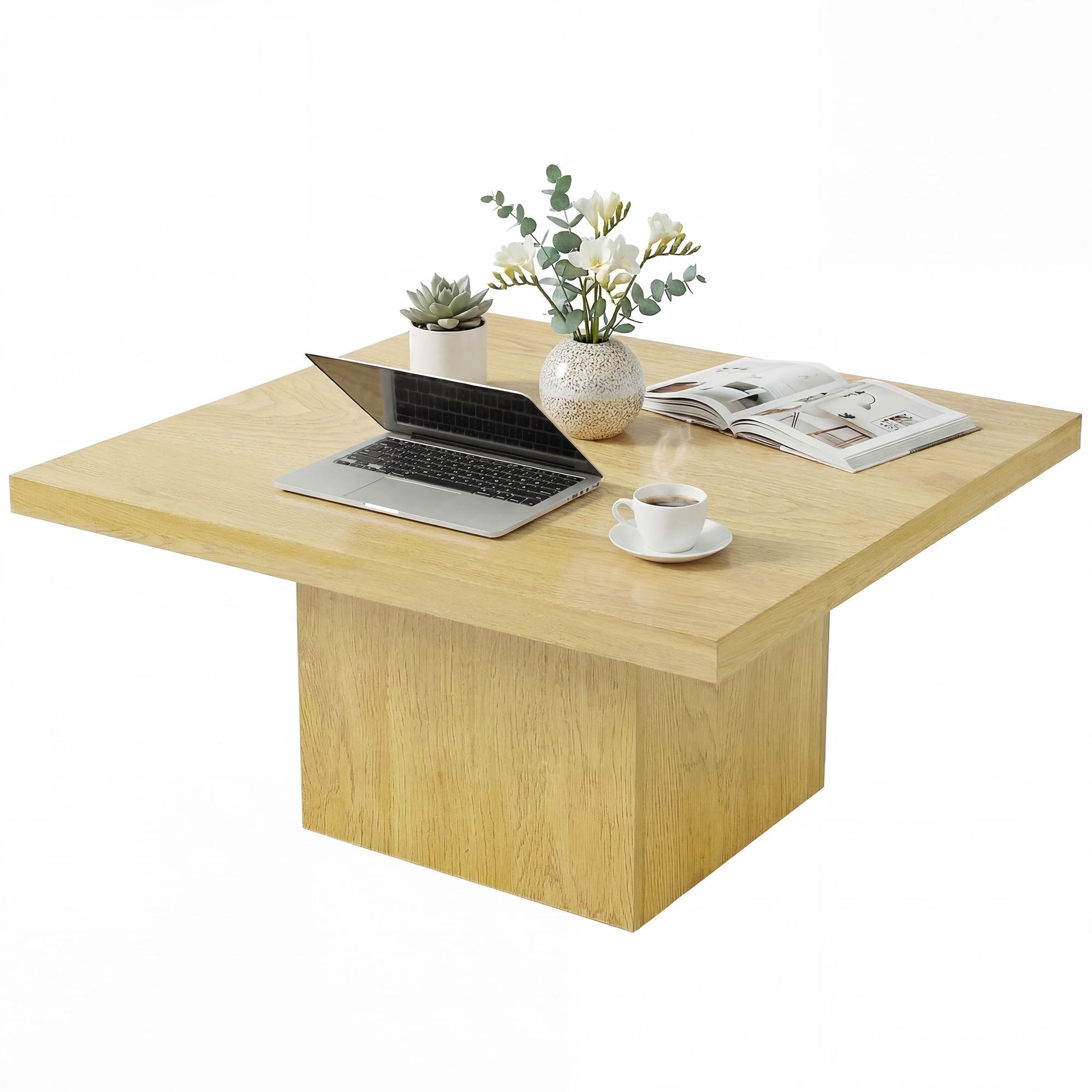 Square Coffee Table, Center Table with 1.6" Thick Tabletop for Living Room, Easy Assembly, 31.5"x31.5", Light Brown