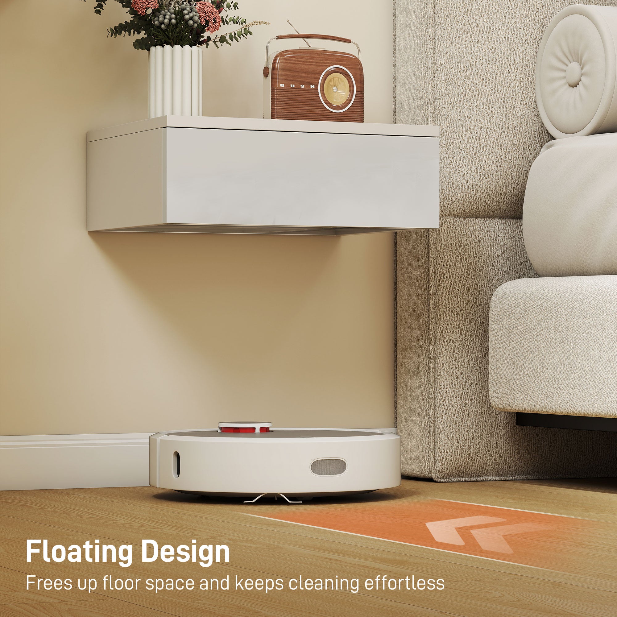 Floating Bedside Table Set of 2, Modern Wall-Mounted Nightstand with High Gloss Finish and Storage Drawer, Small Side End Table for Bedroom, White