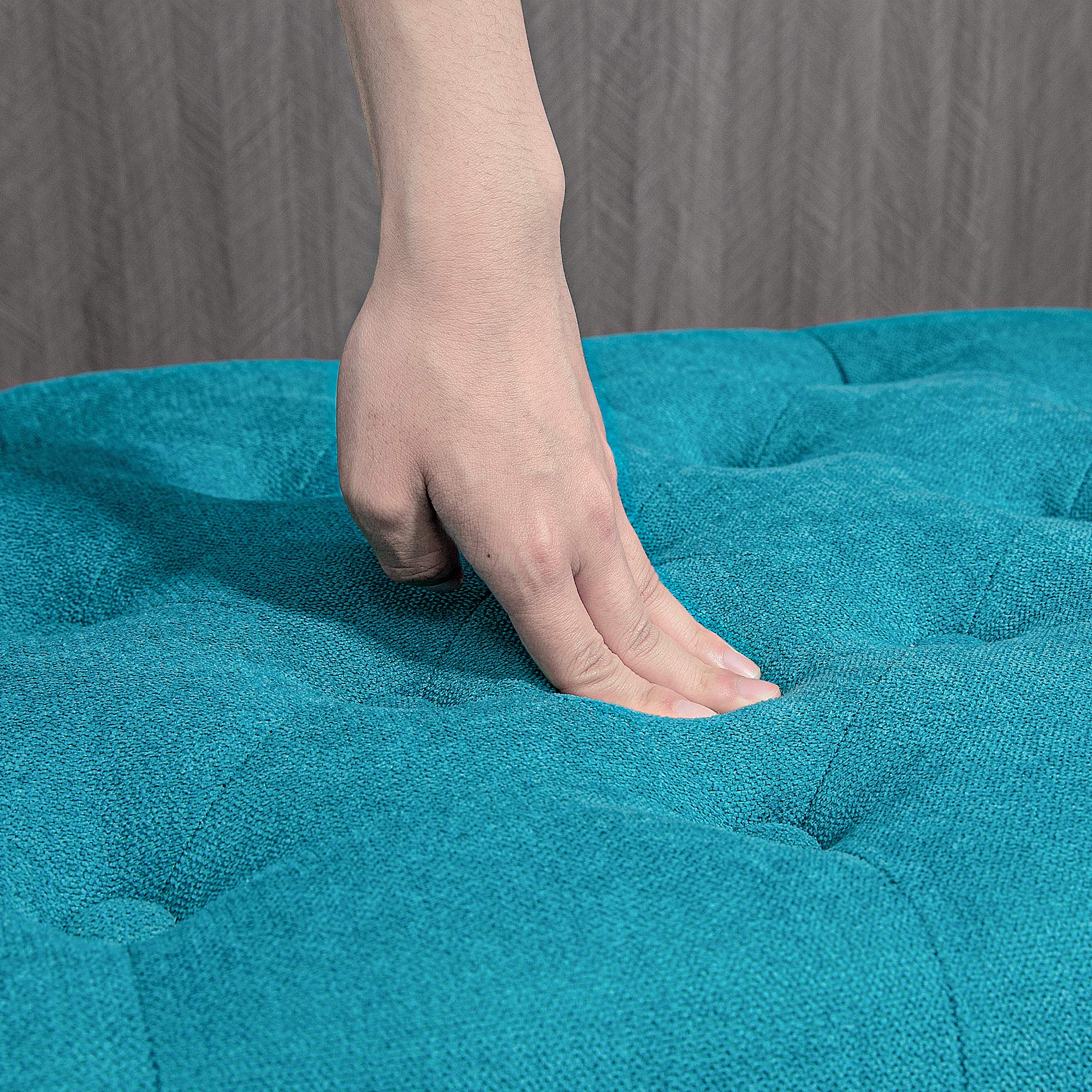 50 Inches Tufted Storage Ottoman, End of Bed Bench w/ Rolled Arms & Wood Legs, Teal