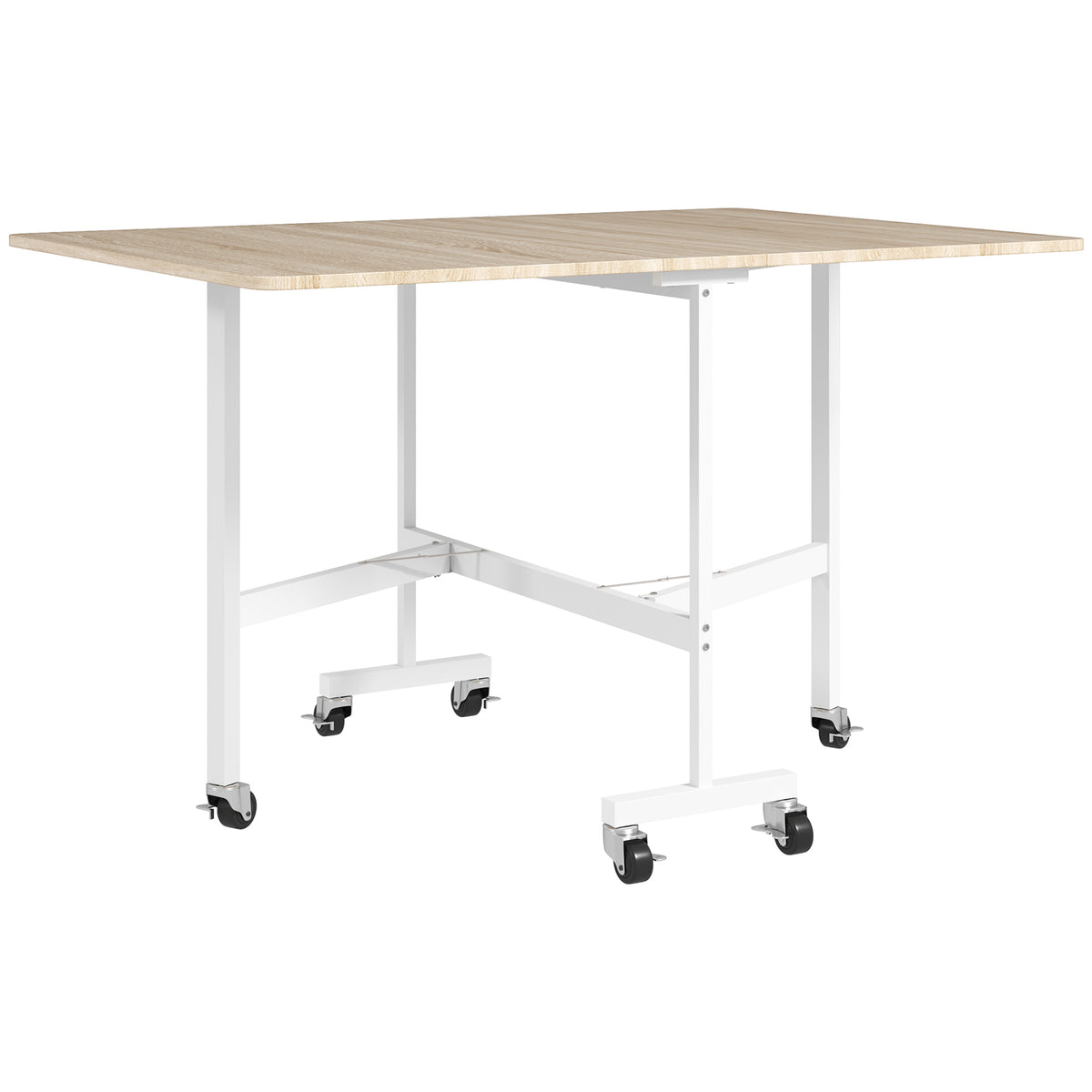 Mobile Drop Leaf Table, Folding Dining Table with 6 Wheels & Brakes, Rolling Kitchen Table for Small Spaces, 47.2", Oak