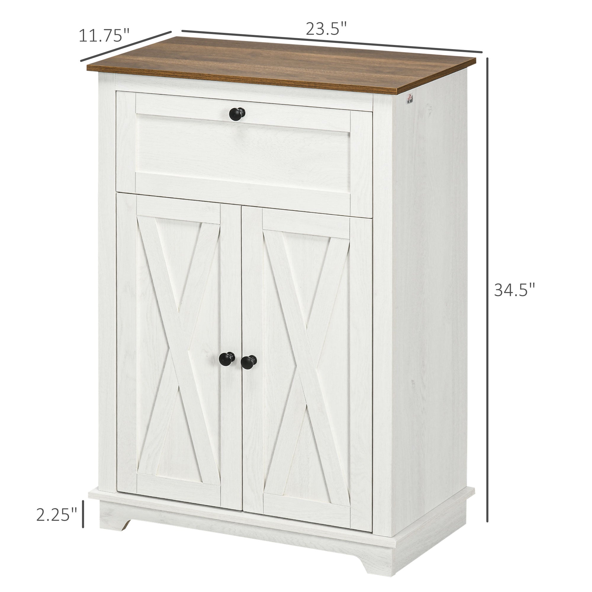 Farmhouse Sideboard Storage Cabinet with Doors and Drawer, 23.5"x11.75"x34.5", White