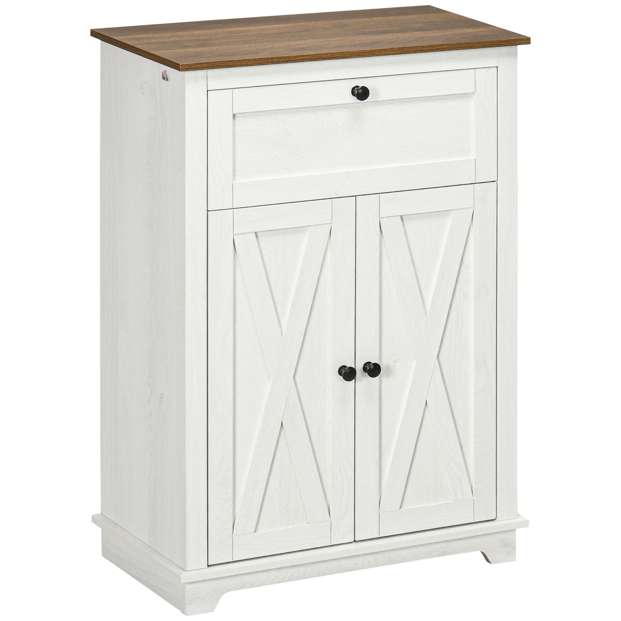 Farmhouse Sideboard Storage Cabinet with Doors and Drawer, 23.5"x11.75"x34.5", White