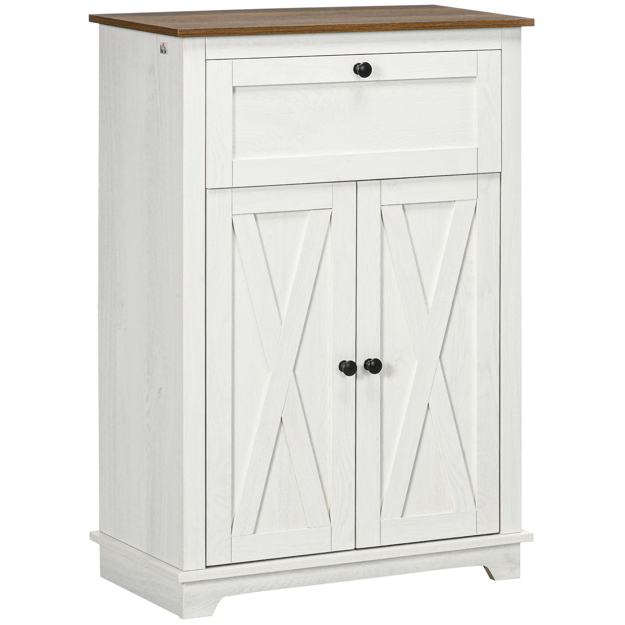 Farmhouse Sideboard Storage Cabinet with Doors and Drawer, 23.5"x11.75"x34.5", White