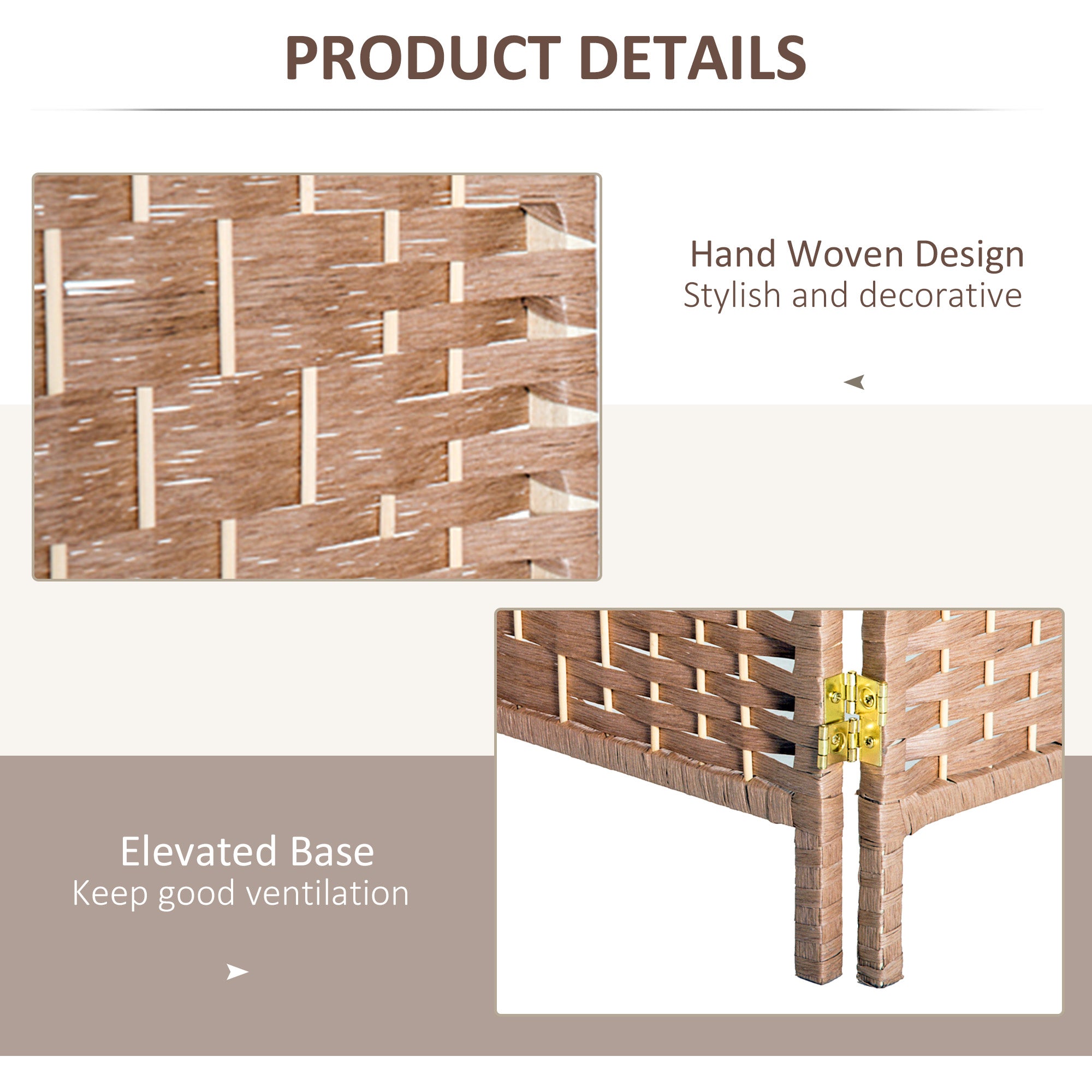 HOMCOM 3 Panels Room Divider, 6 Ft Tall Indoor Portable Folding Privacy Screens, Hand-Woven Double Hinged Freestanding Partition Wall Divider for Home Office, Natural