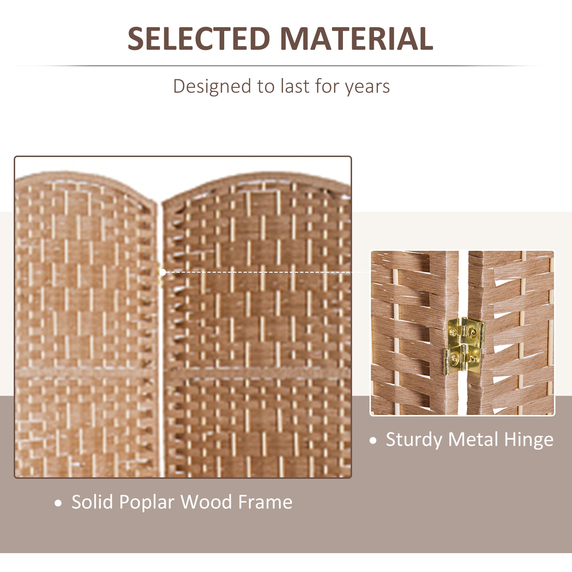 HOMCOM 3 Panels Room Divider, 6 Ft Tall Indoor Portable Folding Privacy Screens, Hand-Woven Double Hinged Freestanding Partition Wall Divider for Home Office, Natural