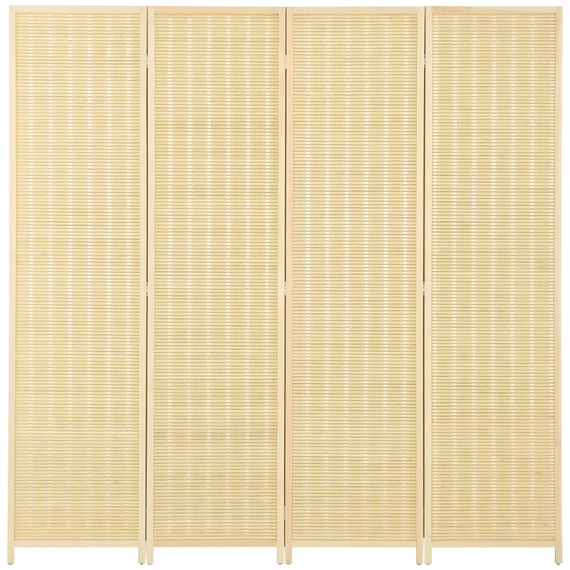 HOMCOM 4 Panel Folding Room Divider Screen, Wall Panel Privacy Furniture, Freestanding Paravent Partition Separator for Living Room, Bedroom and Office, 180 x 180cm, Natural