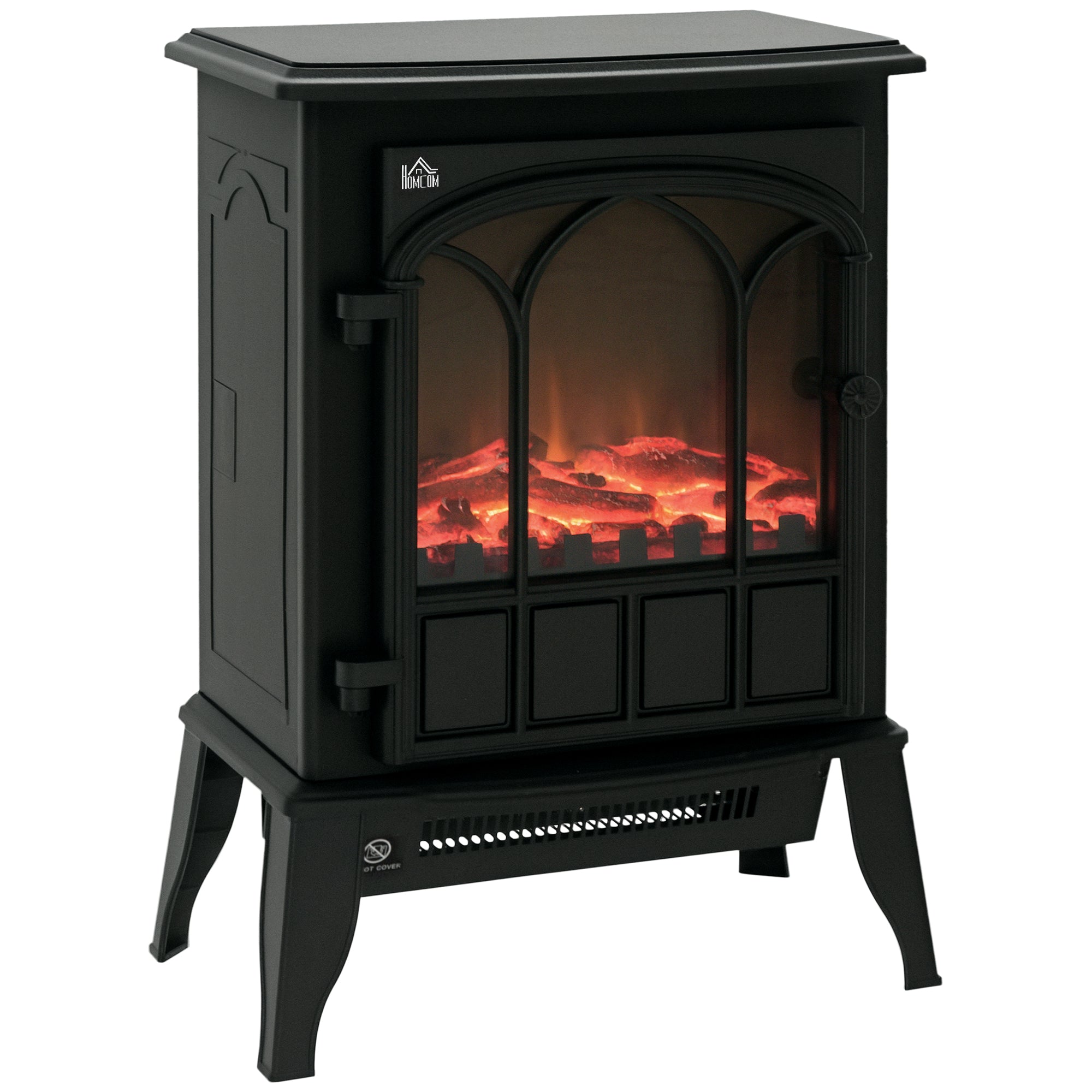 Freestanding Electric Fireplace, Electric Stove Heater with LED Flame Effect, Overheating Safety System, 1000W/2000W Black