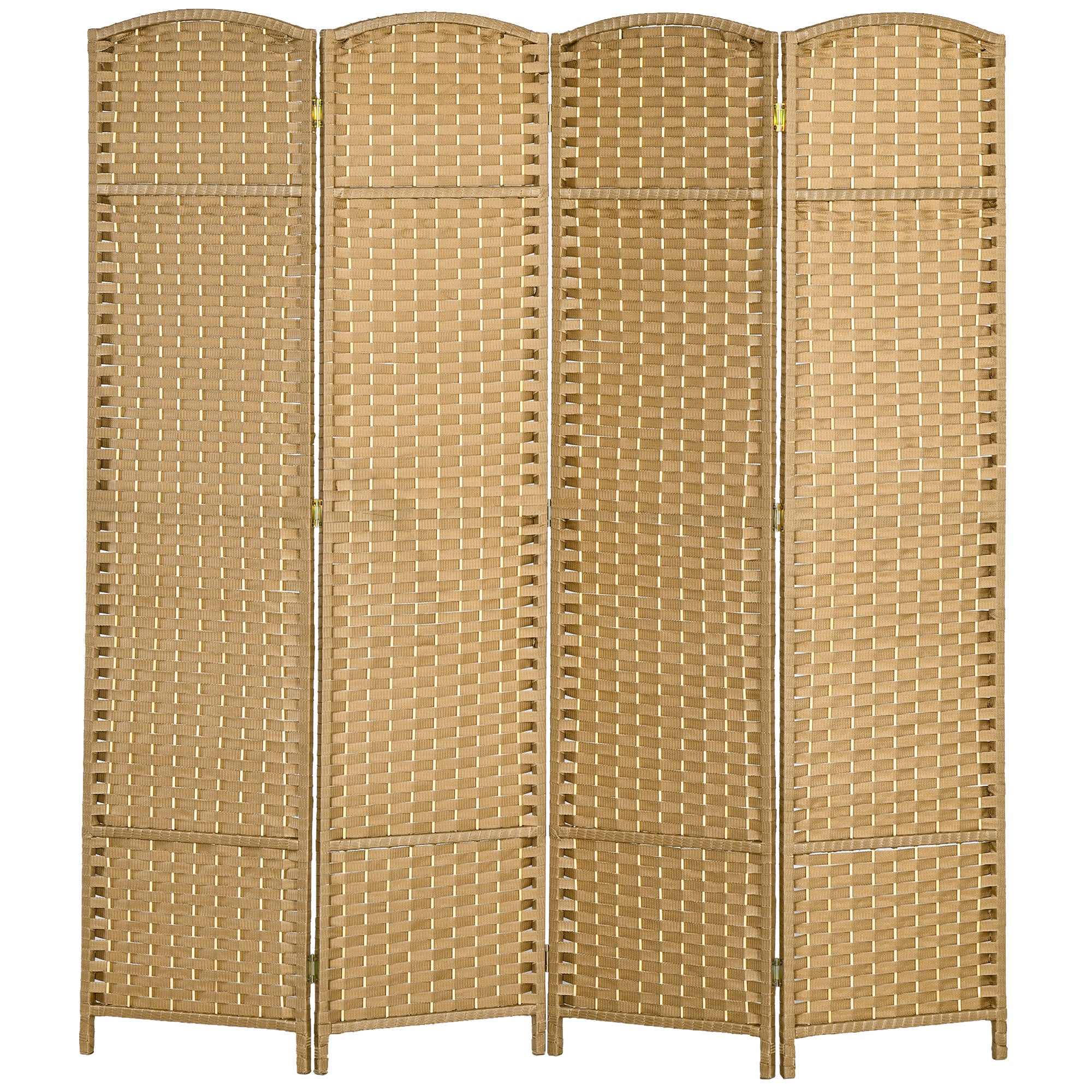 4 Panel 5.6' Tall Privacy Screen Freestanding Room Divider, Nature Wood