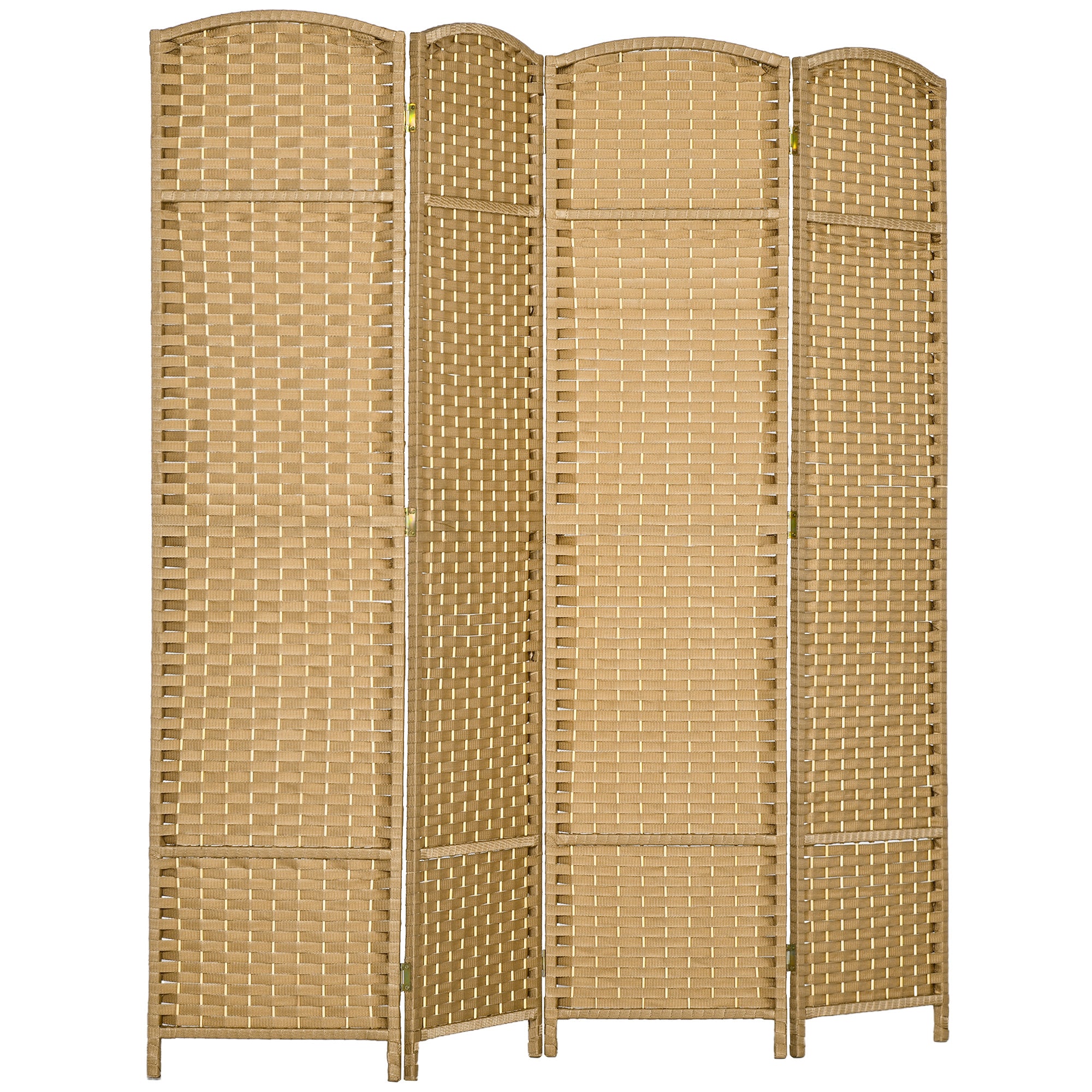 4 Panel 5.6' Tall Privacy Screen Freestanding Room Divider, Nature Wood