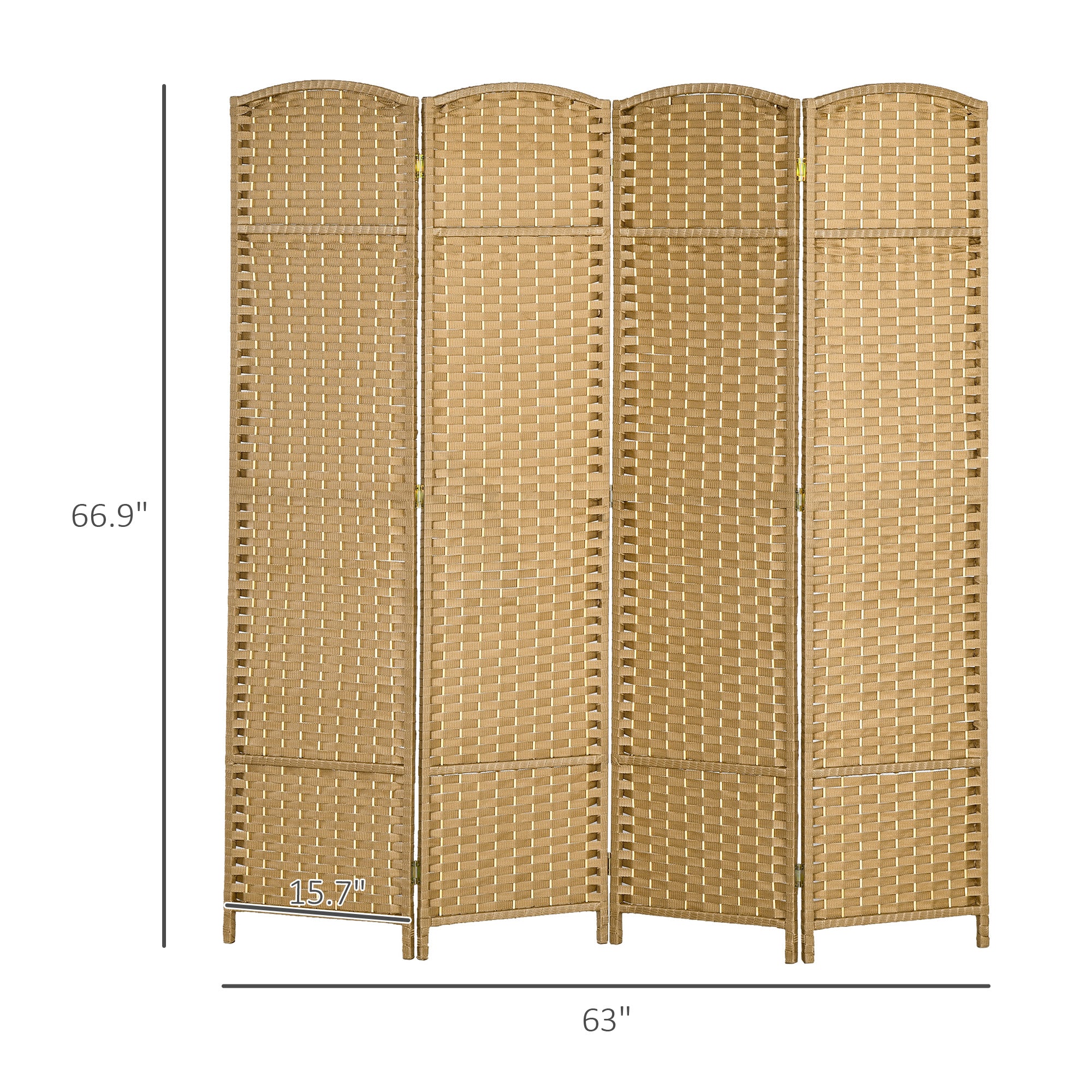 4 Panel 5.6' Tall Privacy Screen Freestanding Room Divider, Nature Wood