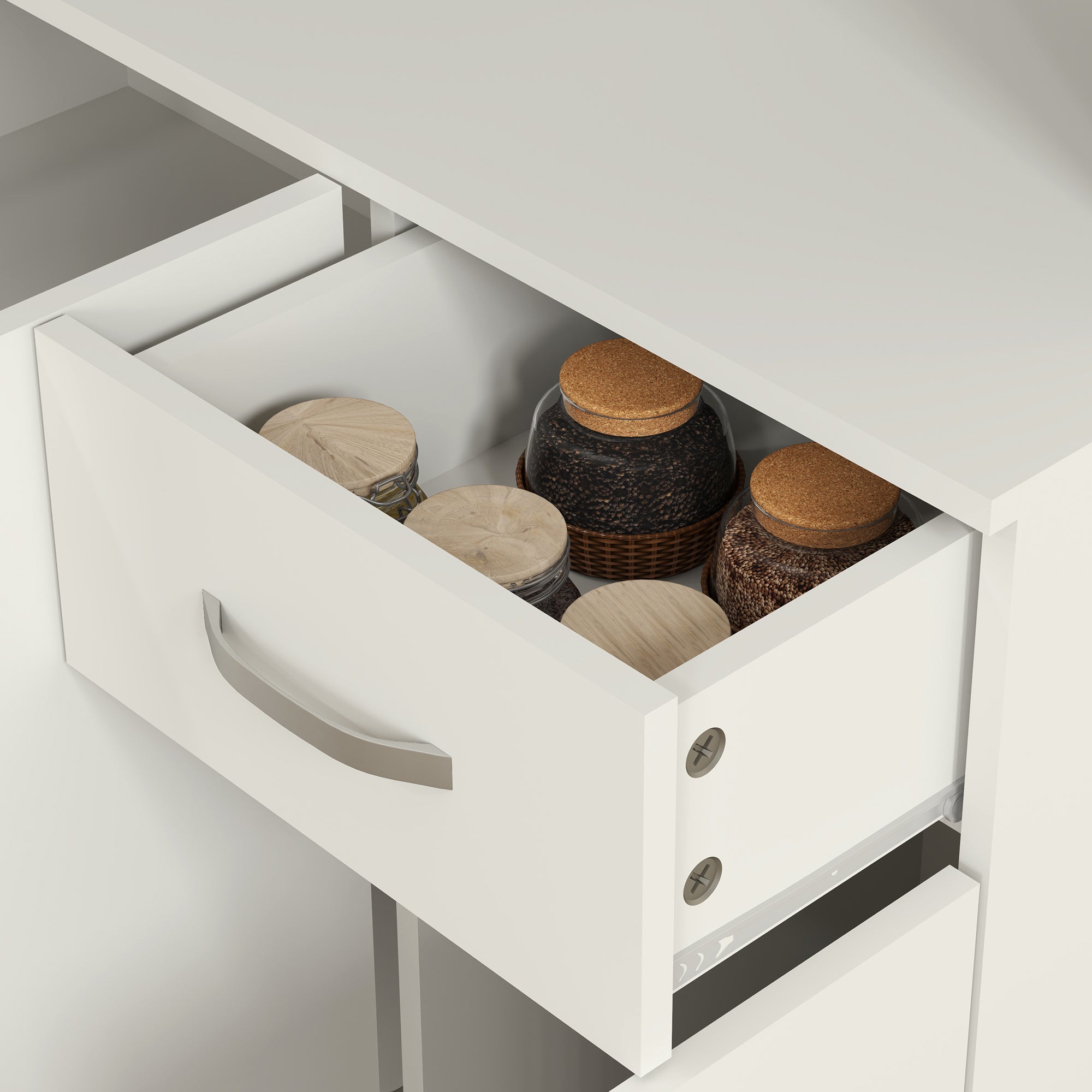 HOMCOM Kitchen Cupboard, Freestanding Kitchen Storage Cabinet with 6 Doors, Drawer, Adjustable Shelves and Open Countertop for Dining Room, Cream White