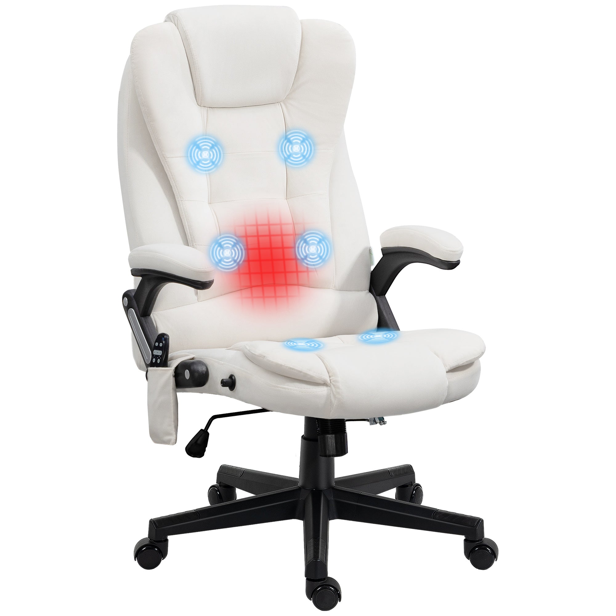 6 Points Heated Executive Office Chair, Velvet High Back Massage Office Chair, Cream White