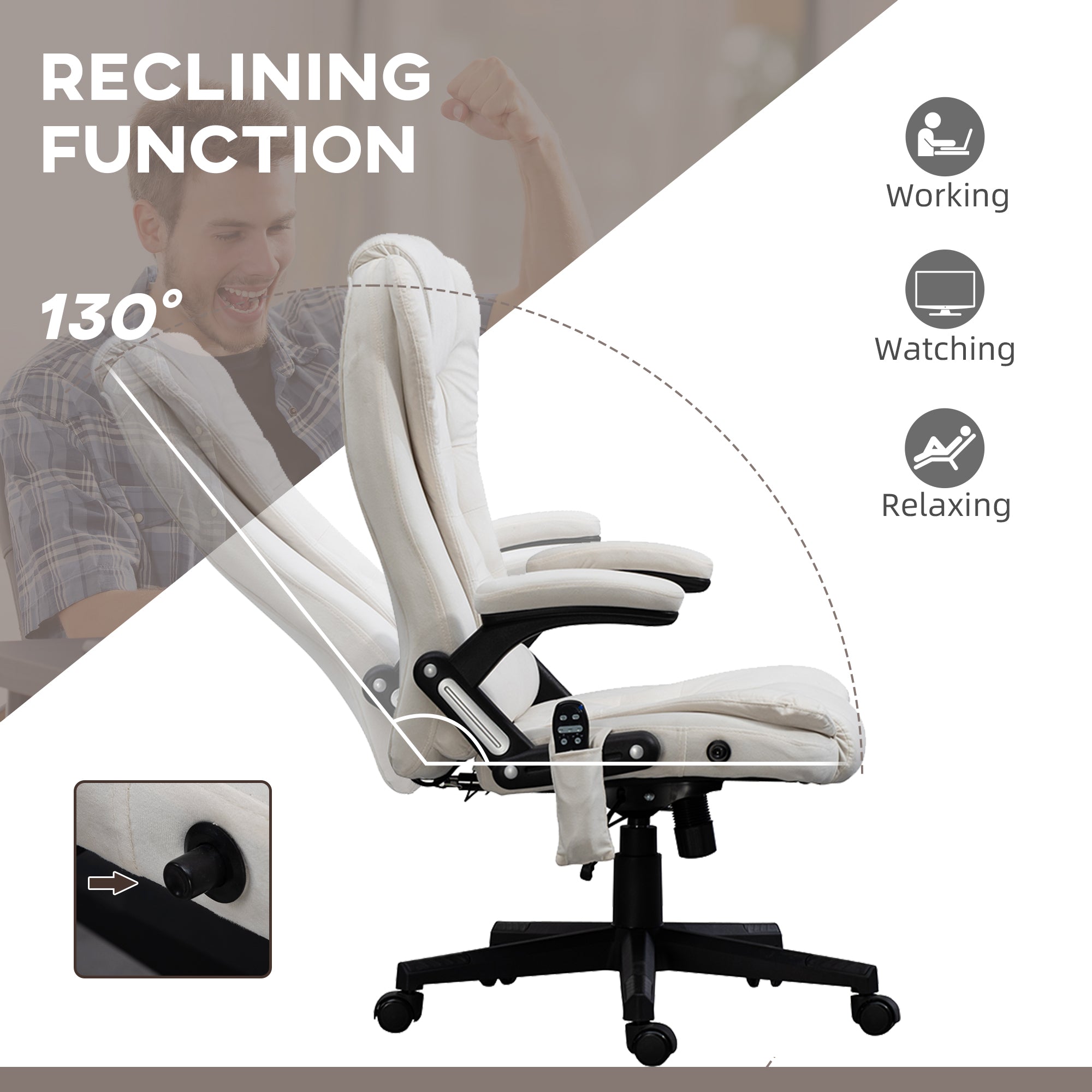 6 Points Heated Executive Office Chair, Velvet High Back Massage Office Chair, Cream White