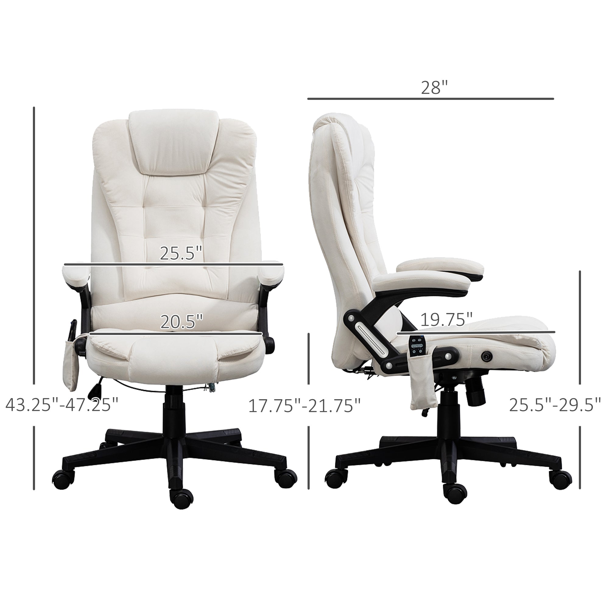 6 Points Heated Executive Office Chair, Velvet High Back Massage Office Chair, Cream White