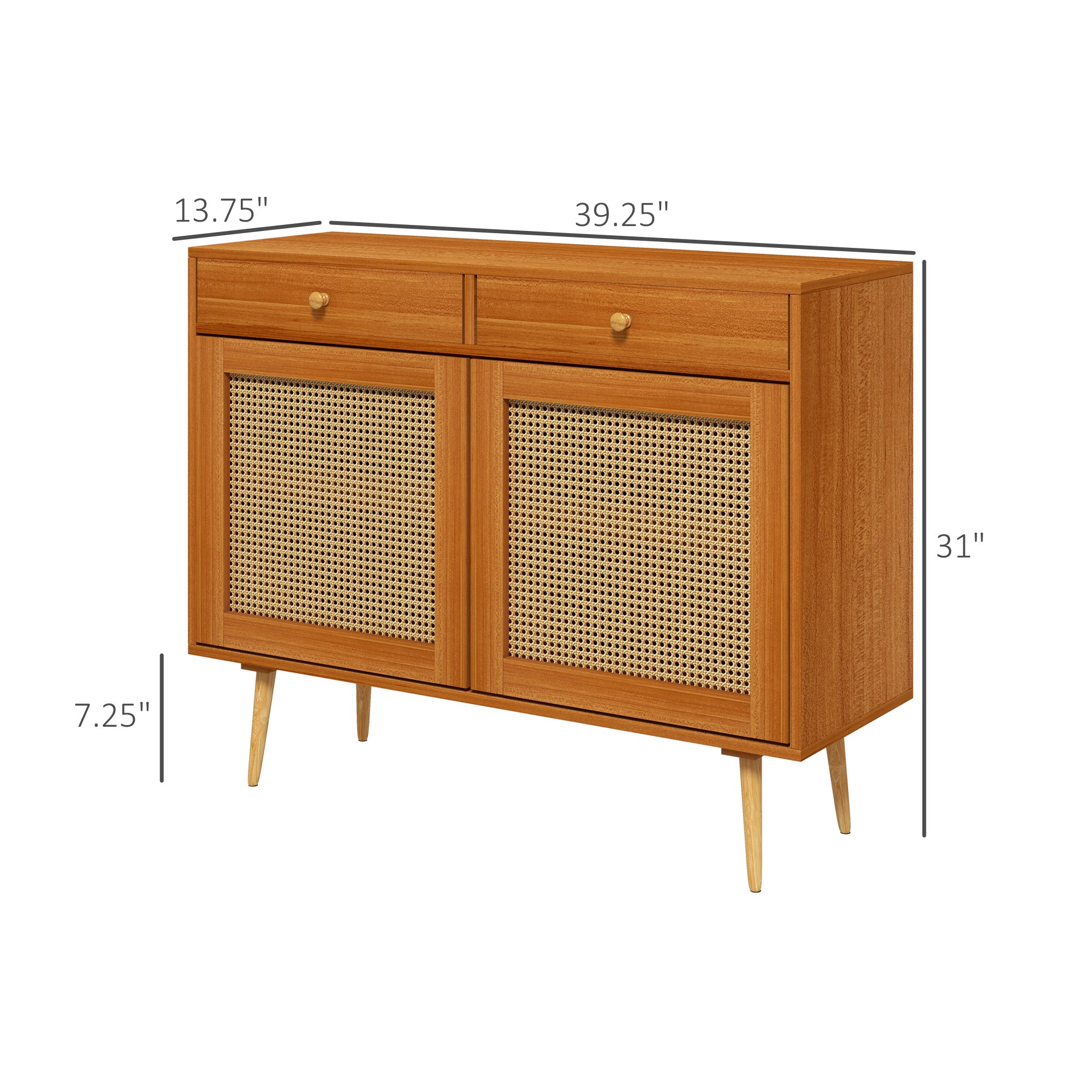Kitchen Storage Cabinet Garage Cabinets w/ 3 Rattan Doors & Adjustable Shelf, Light Brown