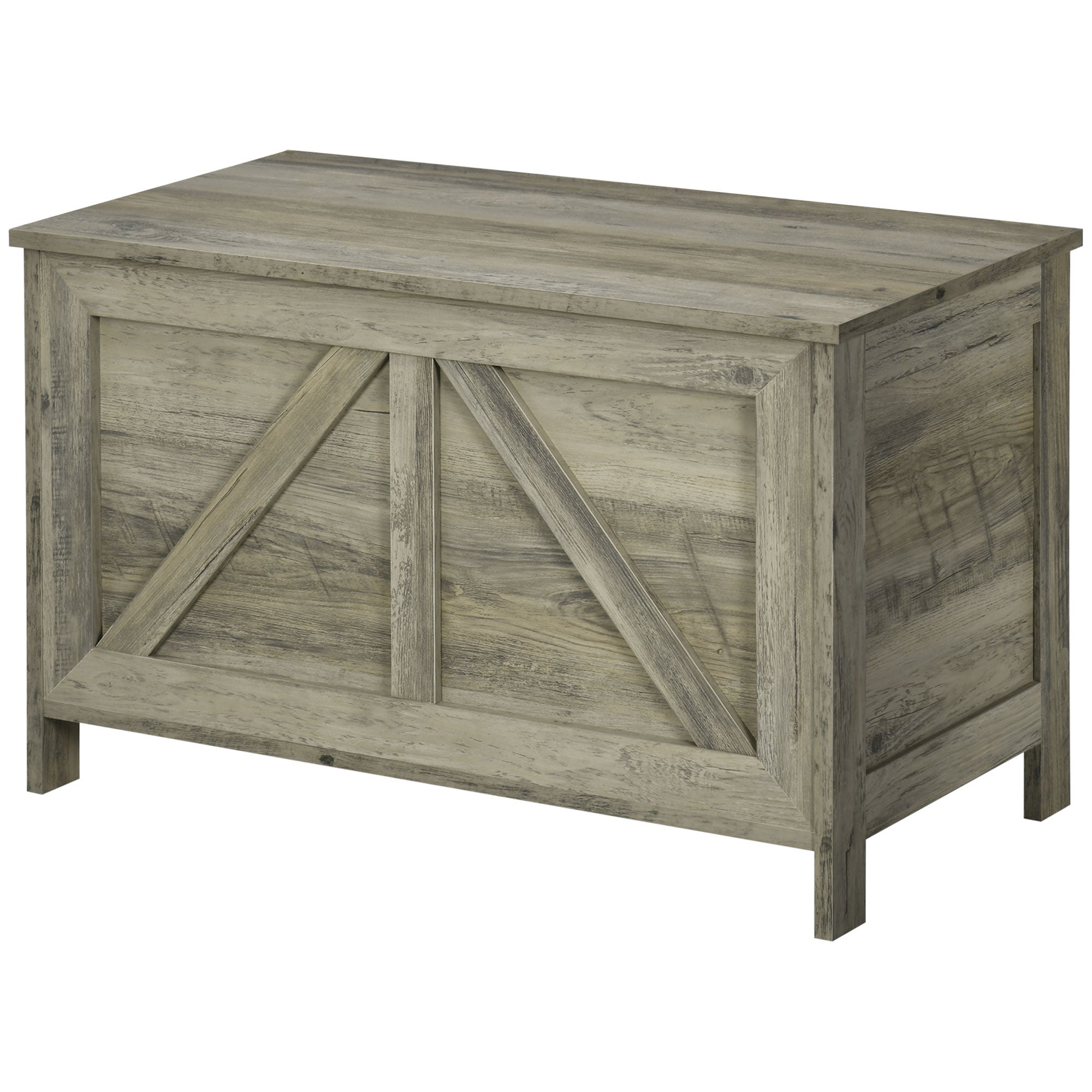 30" Farmhouse Storage Chest, Lift Top Box Organizer w/ Safety Hinge to Open Up 100°, White