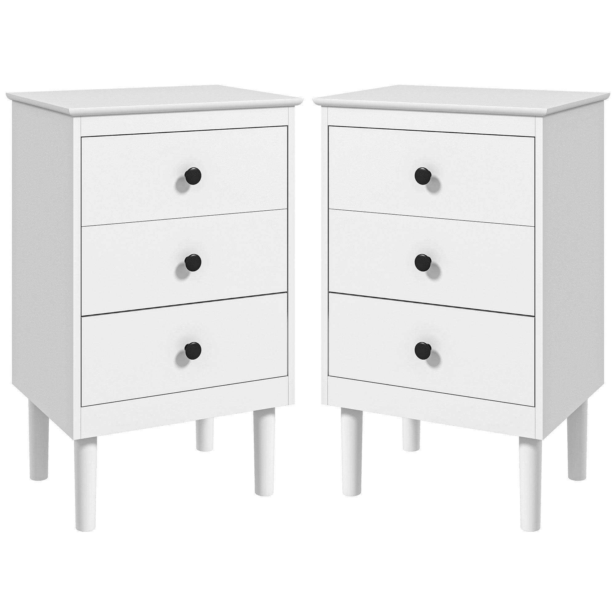 HOMCOM Bedside Table Set of 2, Bedside Cabinet with 3 Drawers, Modern Sofa Side Table, Nightstand for Bedroom, 40x30x64cm, White