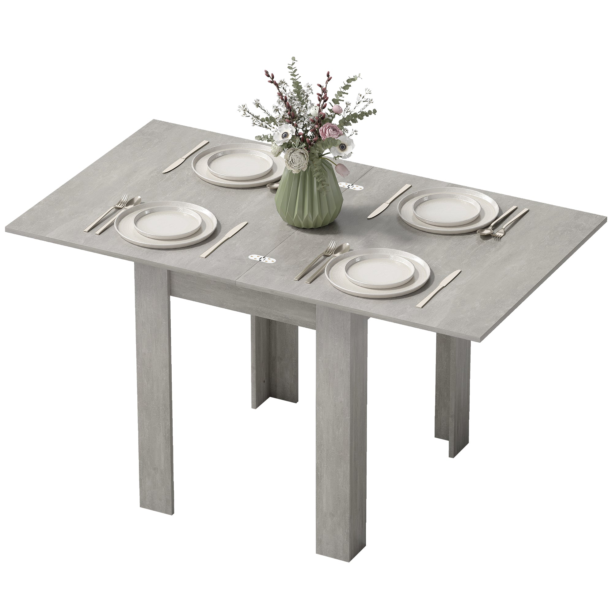 Folding Dining Table for 4-6, Rectangular Extendable Drop Leaf Table for Small Spaces, Dining Room, Kitchen, 140 x 80 x 77.5 cm, Grey