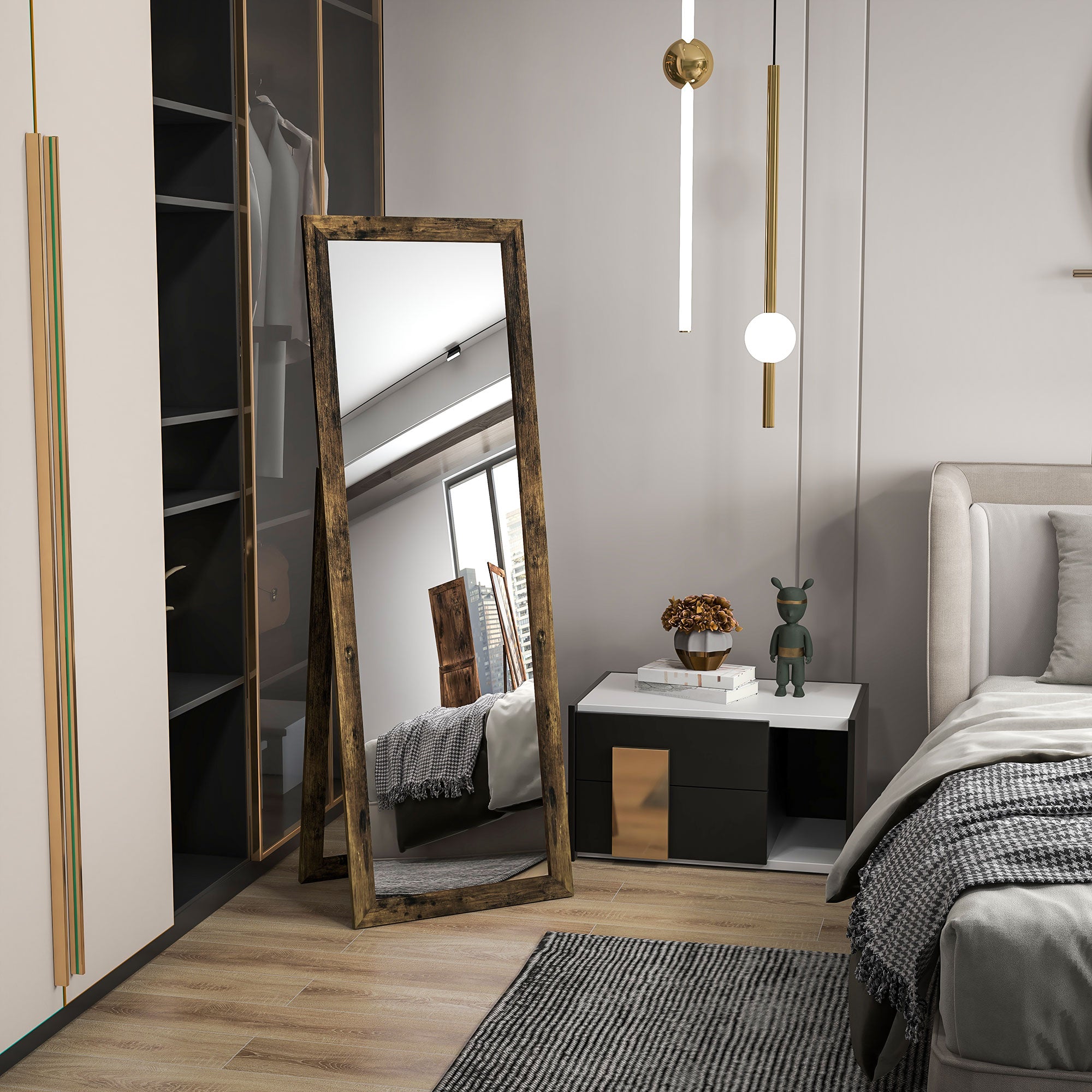 HOMCOM 58" x 20" Full Length Mirror, Floor Standing Mirror, Rectangular Full Body Mirror for Bedroom, Living Room, Rustic Brown
