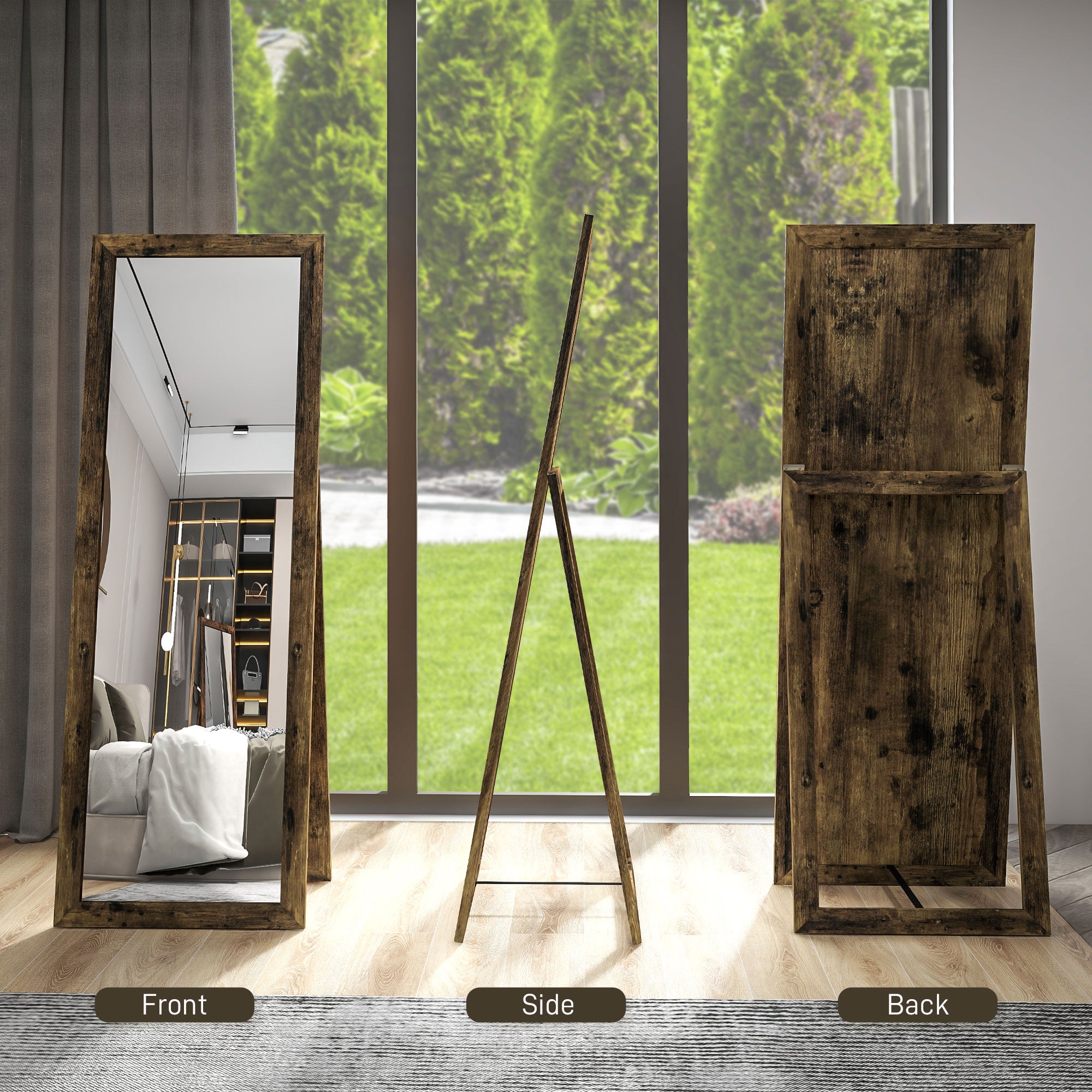 HOMCOM 58" x 20" Full Length Mirror, Floor Standing Mirror, Rectangular Full Body Mirror for Bedroom, Living Room, Rustic Brown