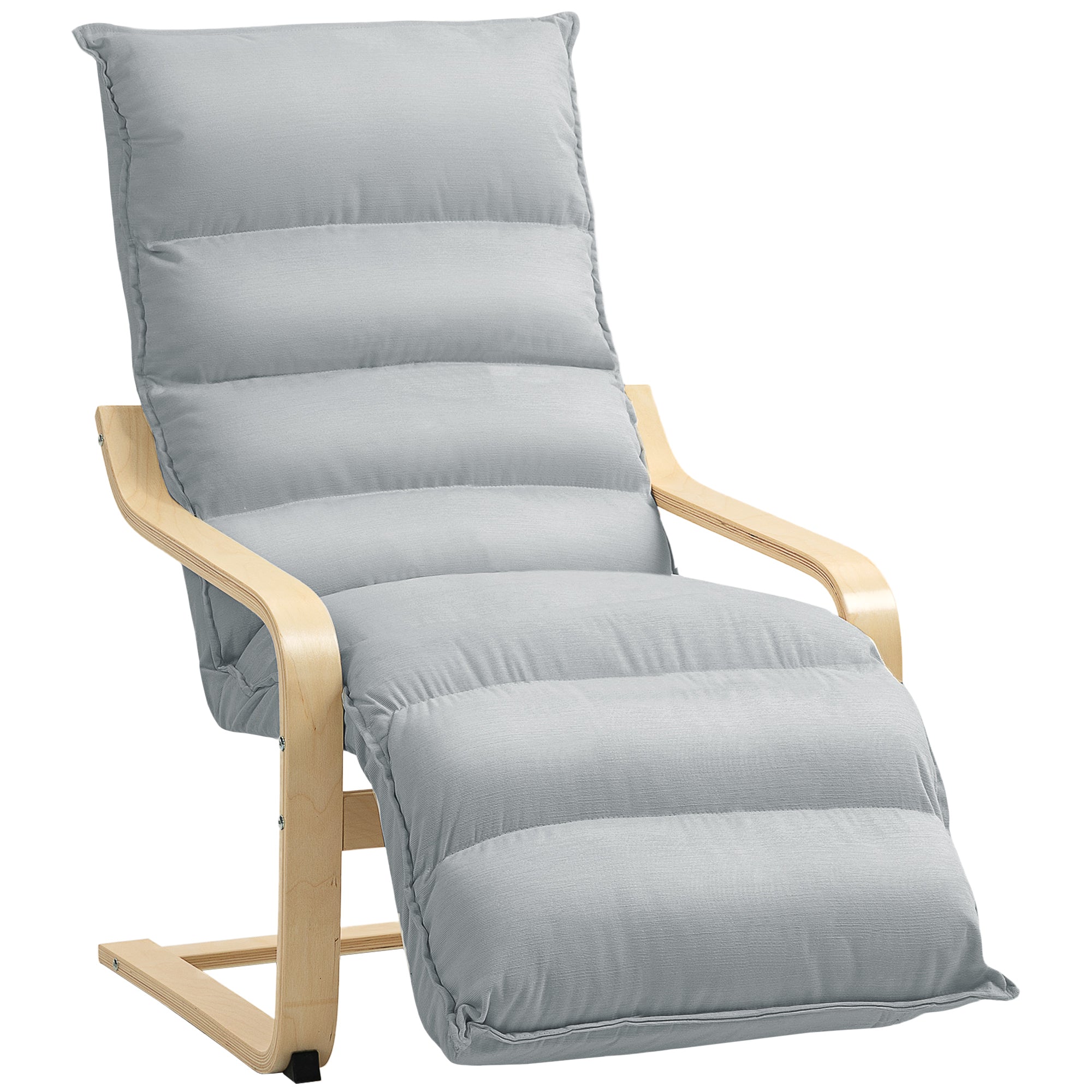 Modern Accent Chair, Velvet Upholstered Living Room Chair with Footrest, Wood Frame, Comfy Armchair for Bedroom, Balcony, Light Grey