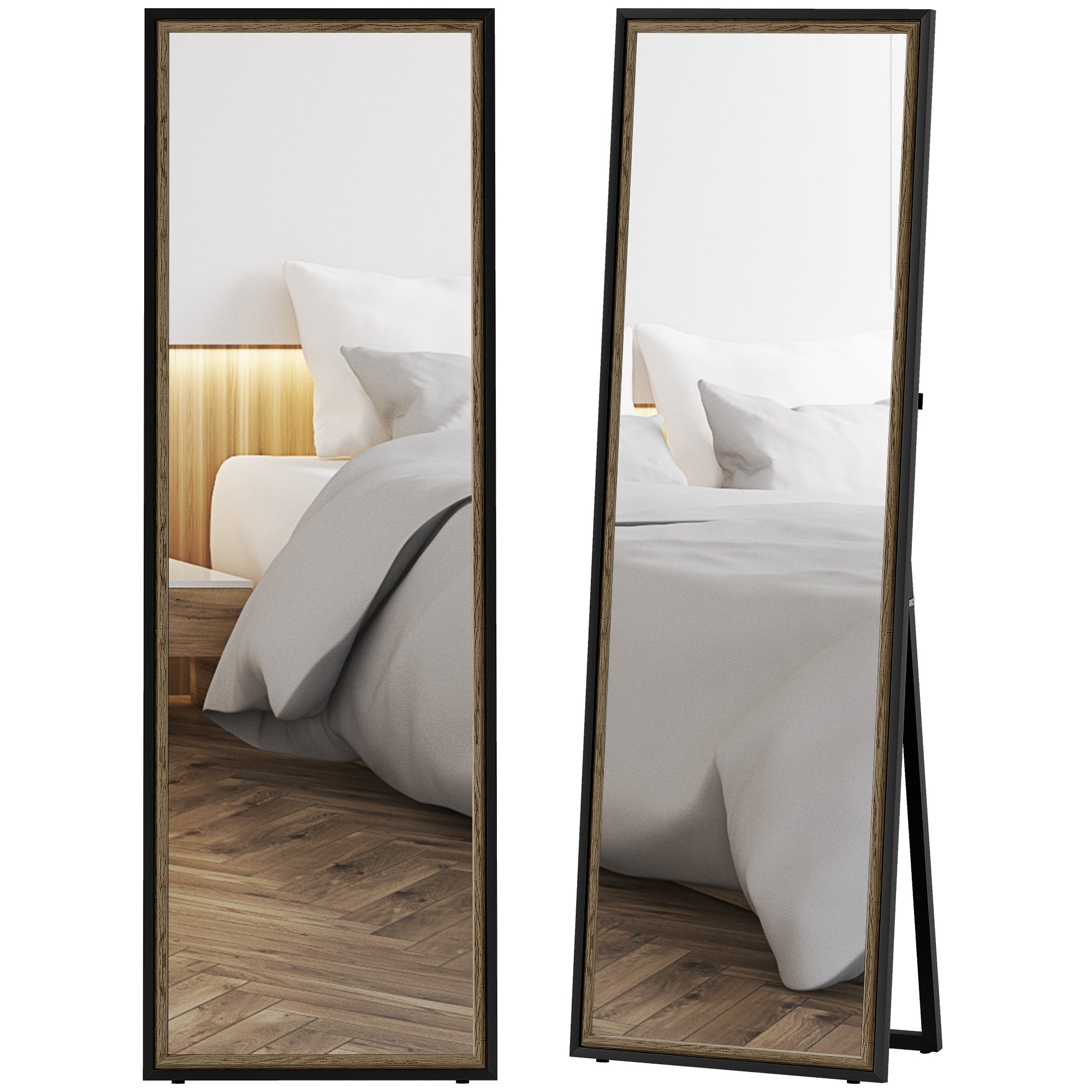 Full Length Mirror, 64" x 21" Rectangle Full Body Mirror with Dual-Tone Frame for Bedroom, Living Room, Floor Standing or Leaning Against Wall, Black