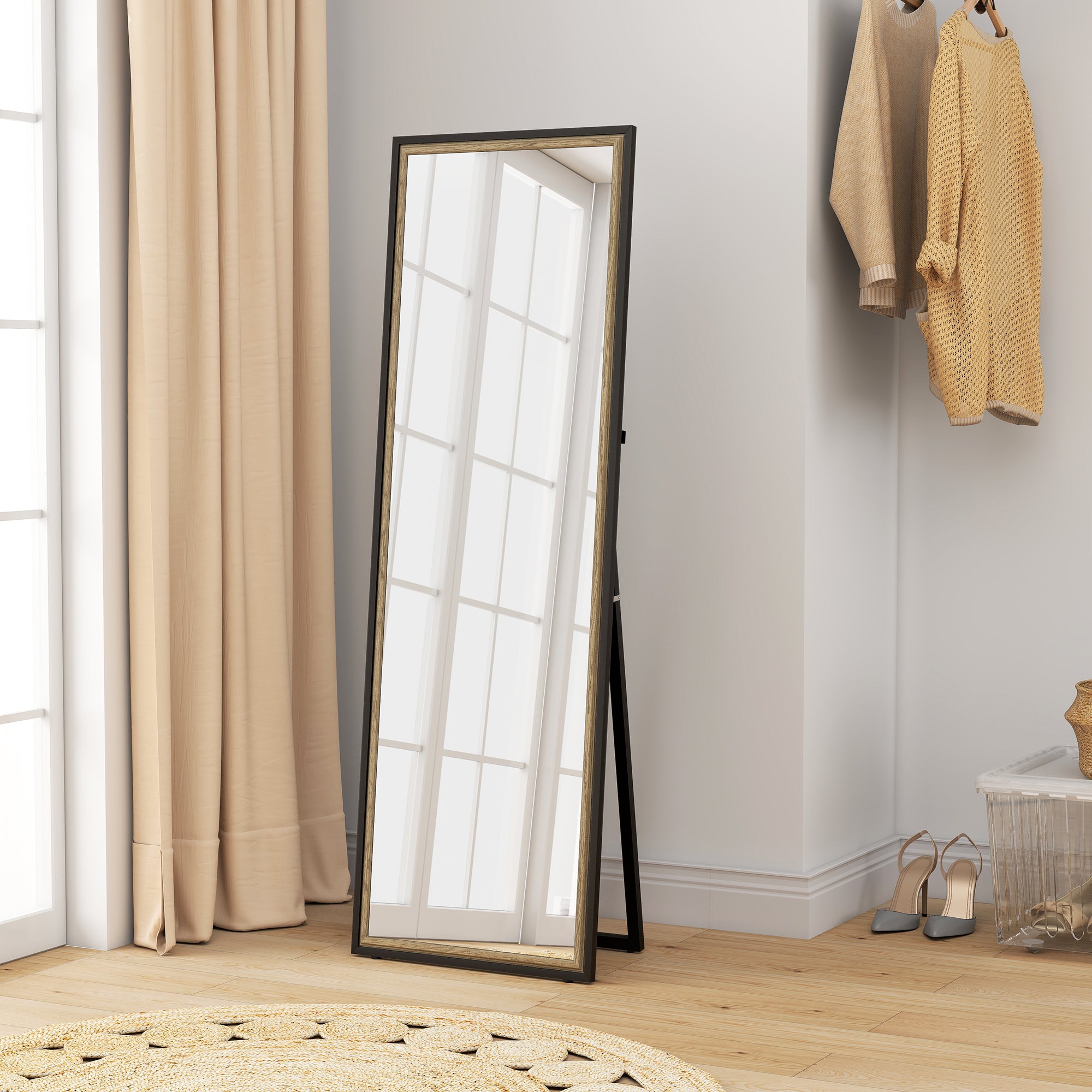 Full Length Mirror, 64" x 21" Rectangle Full Body Mirror with Dual-Tone Frame for Bedroom, Living Room, Floor Standing or Leaning Against Wall, Black