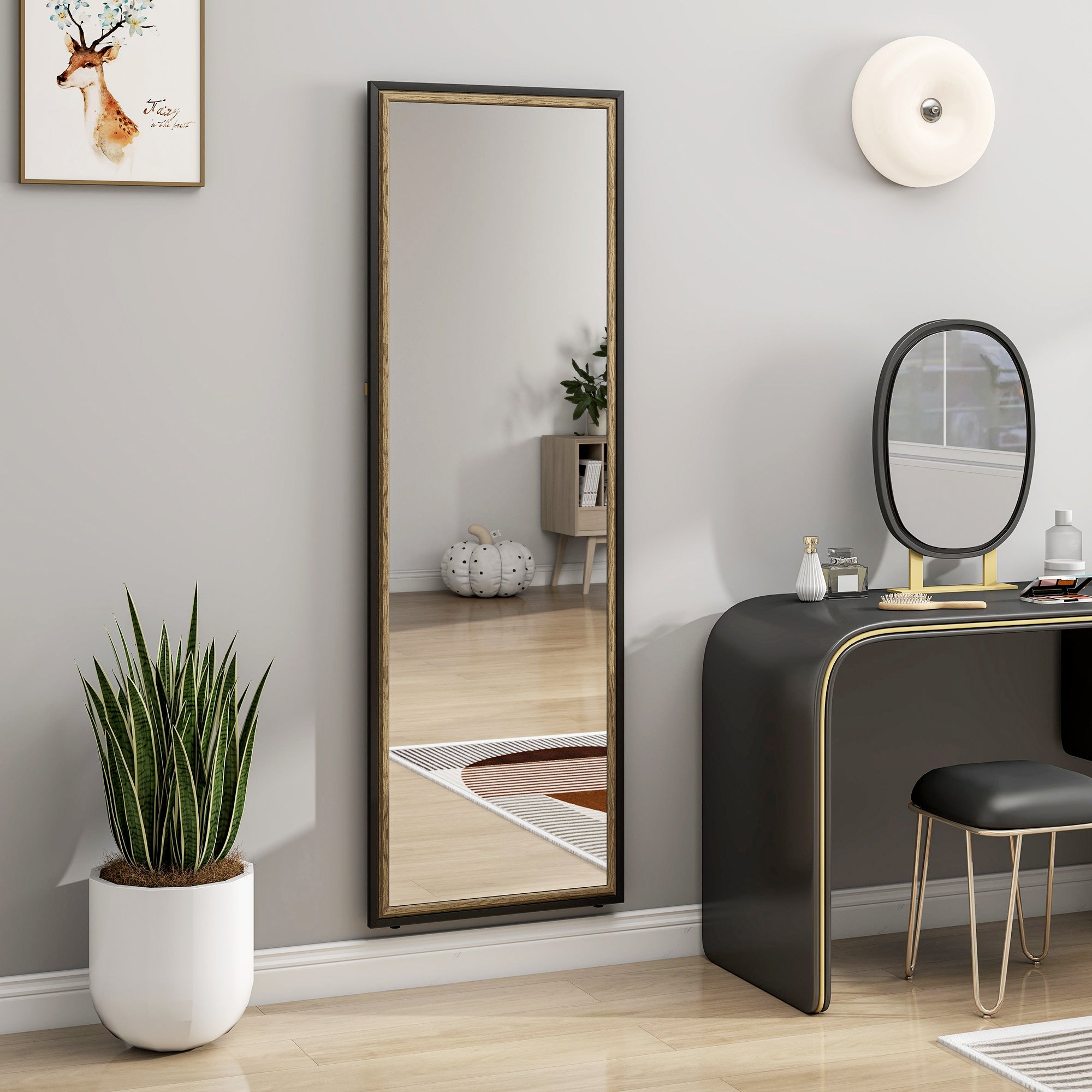 Full Length Mirror, 64" x 21" Rectangle Full Body Mirror with Dual-Tone Frame for Bedroom, Living Room, Floor Standing or Leaning Against Wall, Black