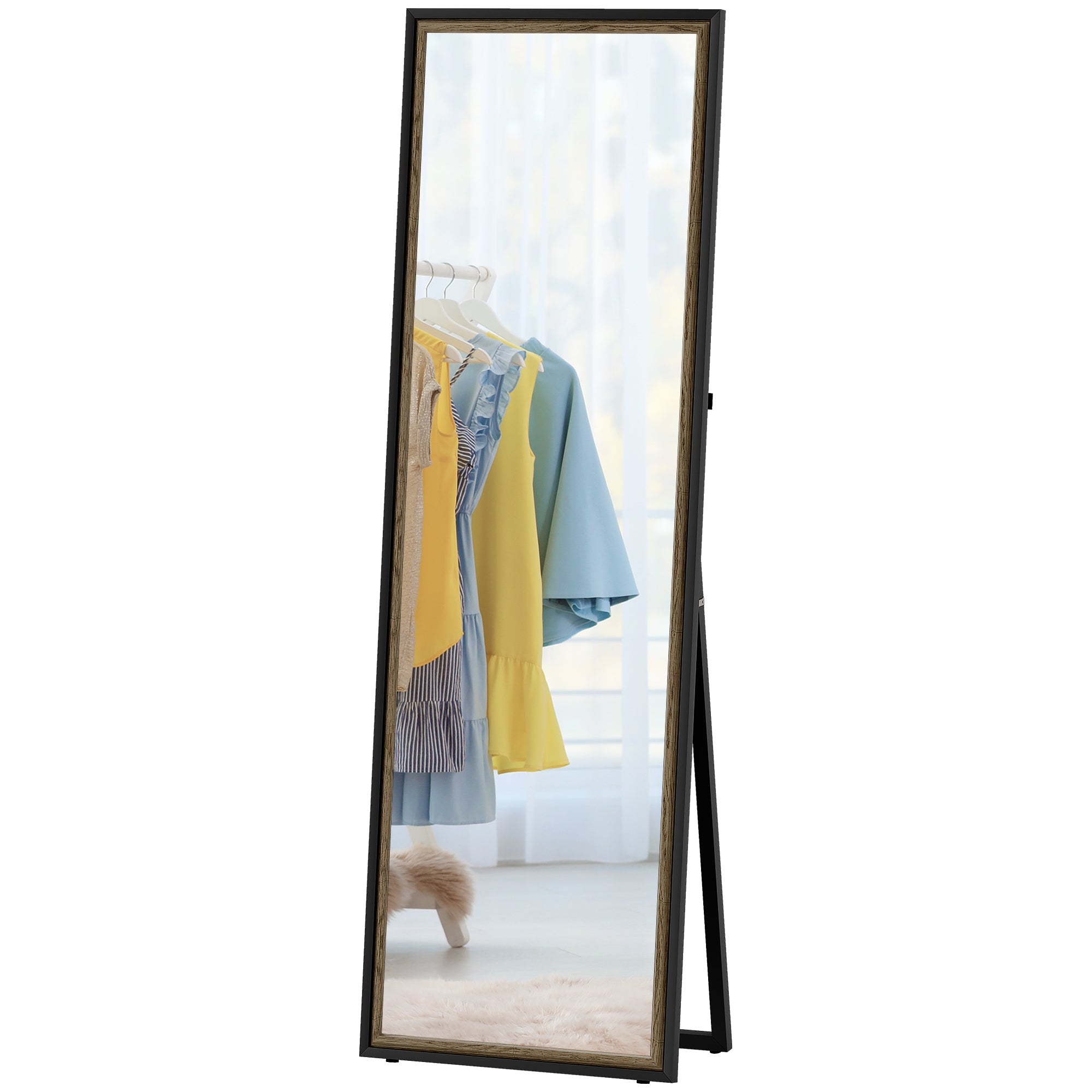 Full Length Mirror, 64" x 21" Rectangle Full Body Mirror with Dual-Tone Frame for Bedroom, Living Room, Floor Standing or Leaning Against Wall, Black
