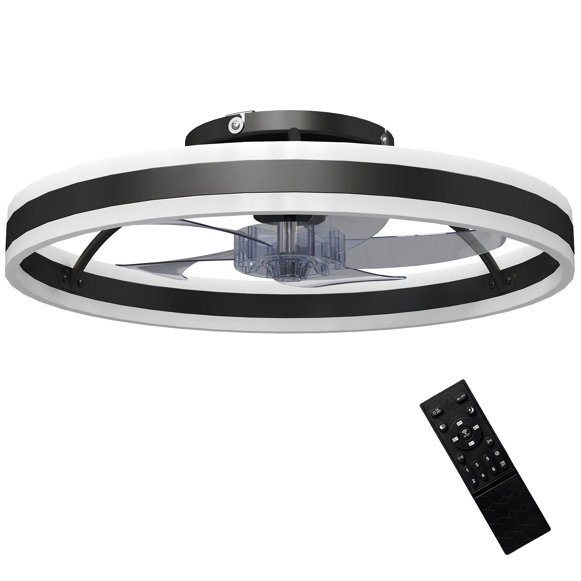 Ceiling Fans with Lights and Remote & App Control, 50 cm Modern LED Ceiling Fan Light with 3 Colour Temperatures, 6 Speed, Dimmable, Timer Quiet Reversible DC Motor, for Bedroom, Study, Black