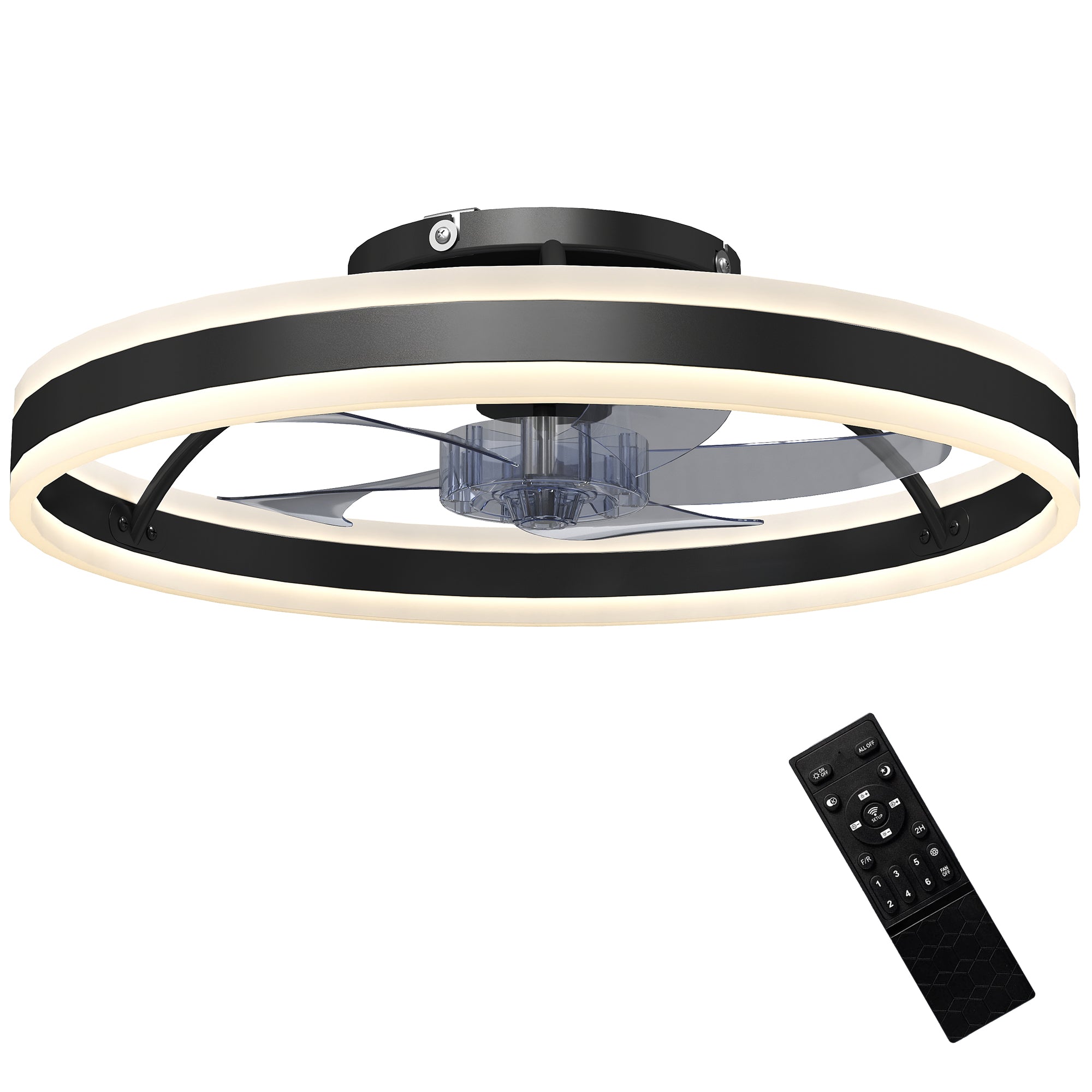 Ceiling Fans with Lights and Remote & App Control, 50 cm Modern LED Ceiling Fan Light with 3 Colour Temperatures, 6 Speed, Dimmable, Timer Quiet Reversible DC Motor, for Bedroom, Study, Black