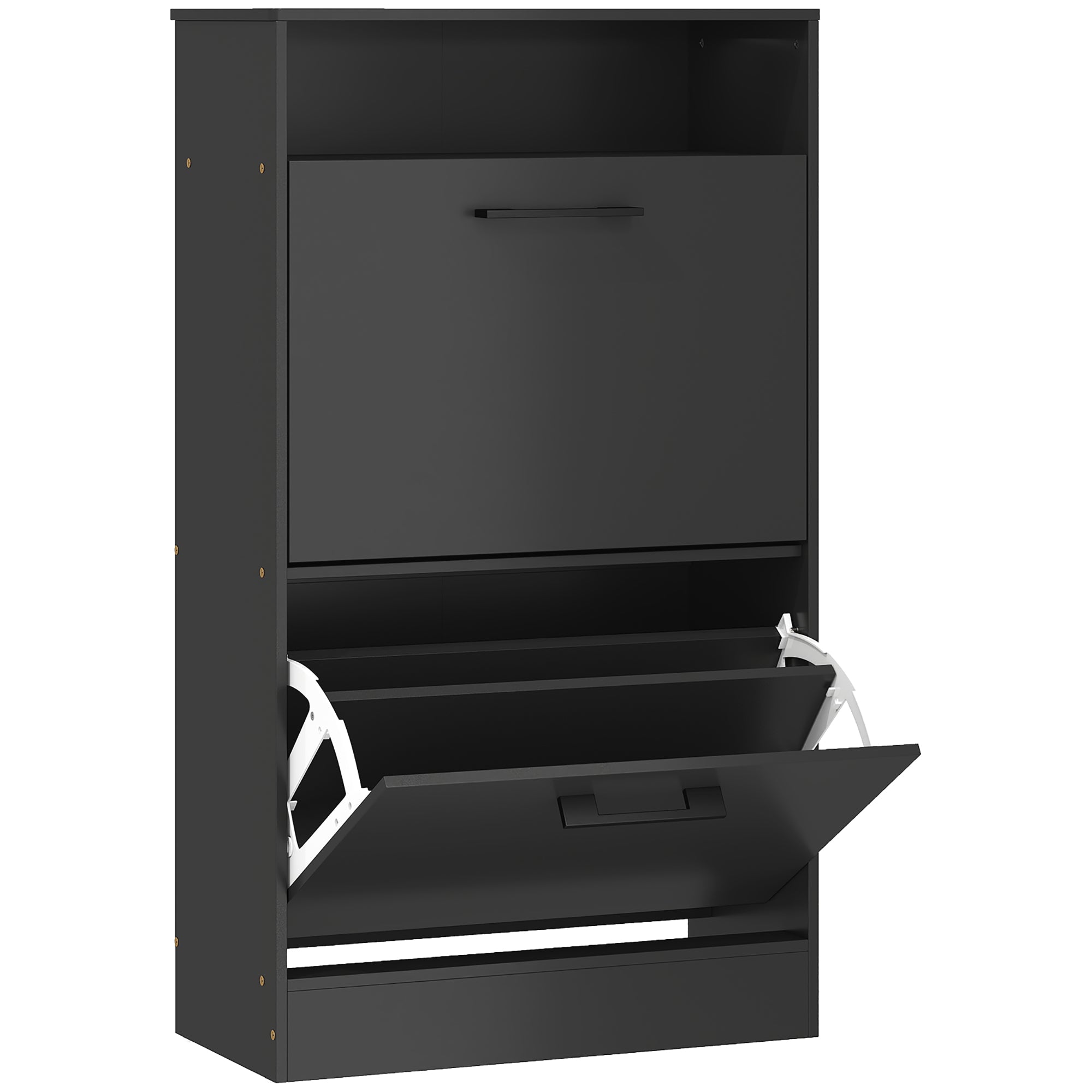 Shoe Cabinet with 2 Flip Drawers and Open Shelf, Narrow Shoe Storage Cabinet with Adjustable Dividers, Entryway Shoe Storage Unit for up to 12 Pairs for Hallway, Black