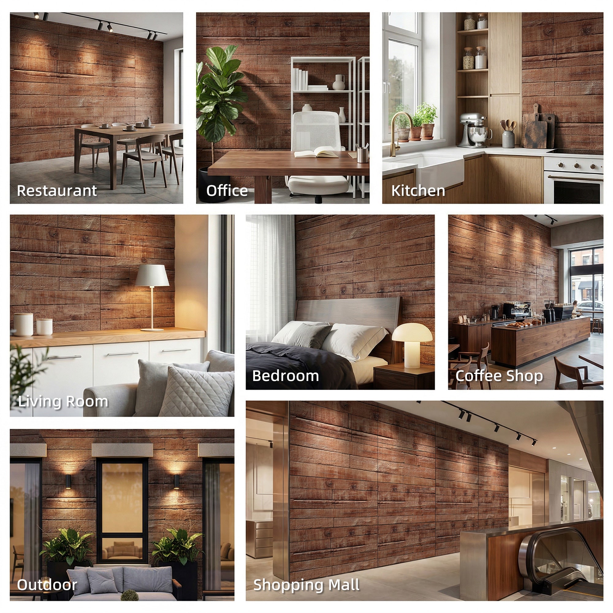 8-Pack 3D Faux Wood Wall Panels, Lightweight Polyurethane Panels for Interior and Exterior Accent Walls, Water-Resistant, 4' x 2', Cover 61.8 Sq.Ft., 0.6" Thick, Coffee