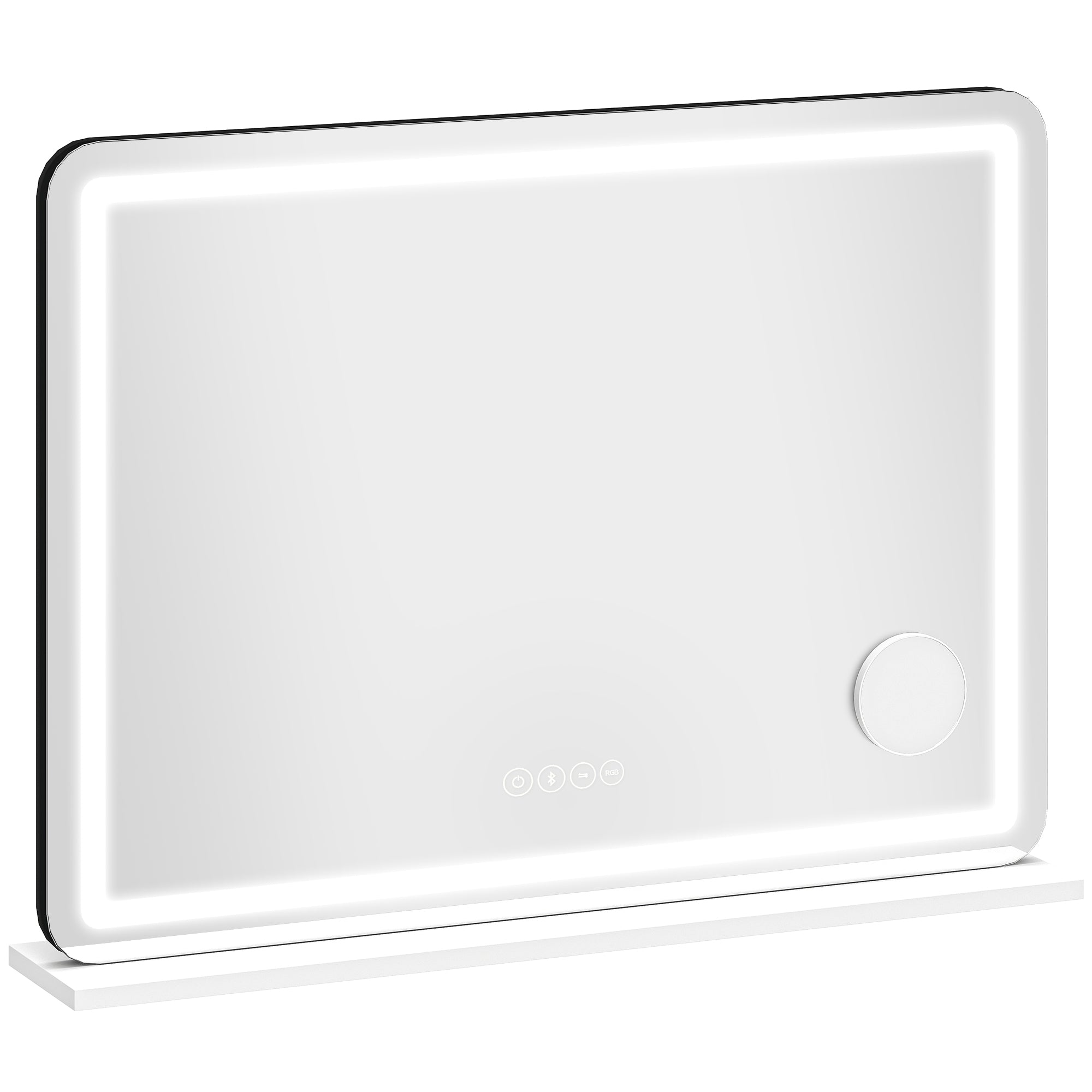 Vanity Mirror with Lights, Dimmable Makeup Mirror with Adjustable Colour Temperature, RGB Light, Bluetooth Speaker, 10X Magnification, Touch Control, 80 x 60 cm, Tabletop & Wall-Mounted, White