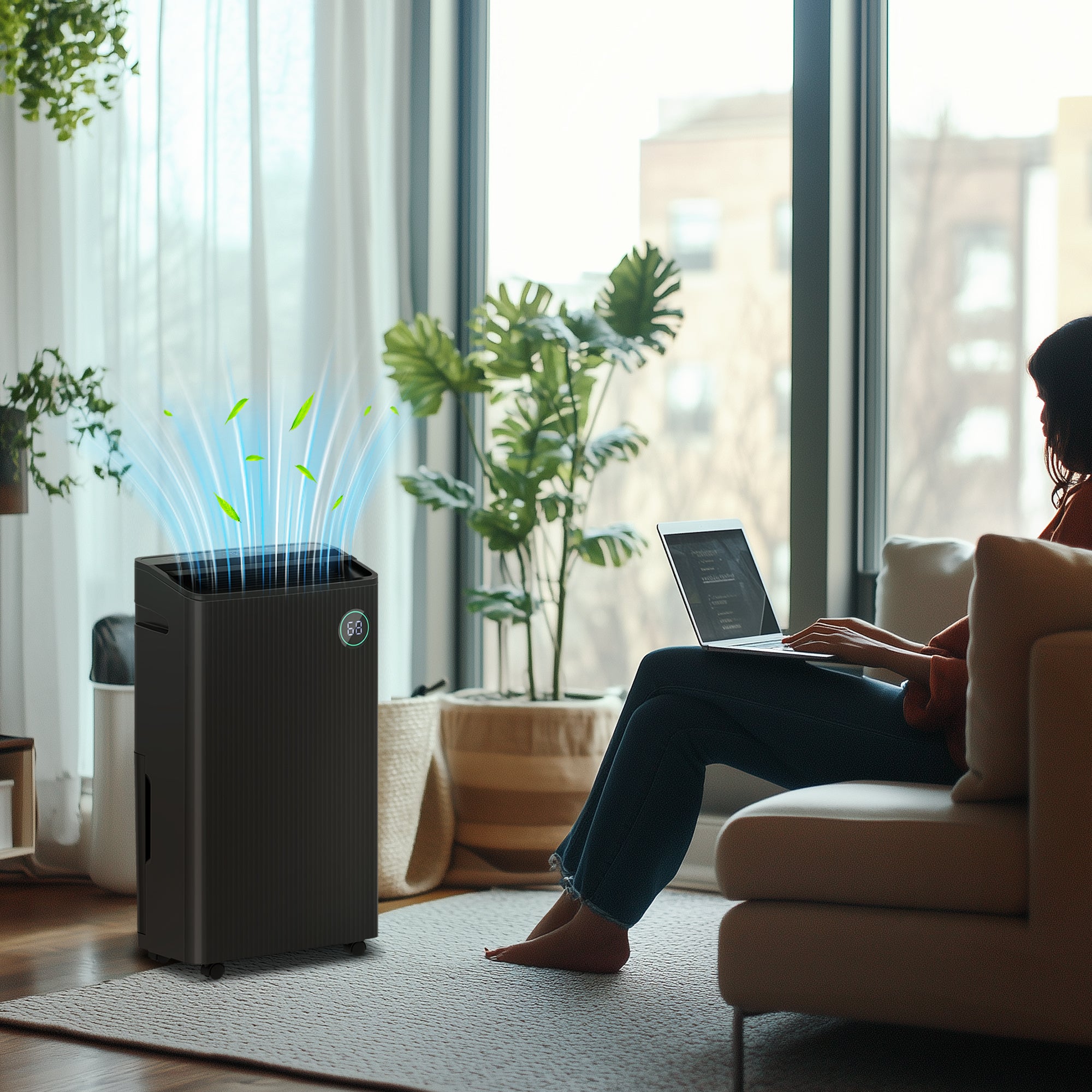 HOMCOM 16L/Day Dehumidifier with Air Purifier and HEPA Filter, UVC, Ioniser, 5.5L Water Tank, 24H Timer, for Home Damp, Condensation, Mould and Laundry Drying, Black