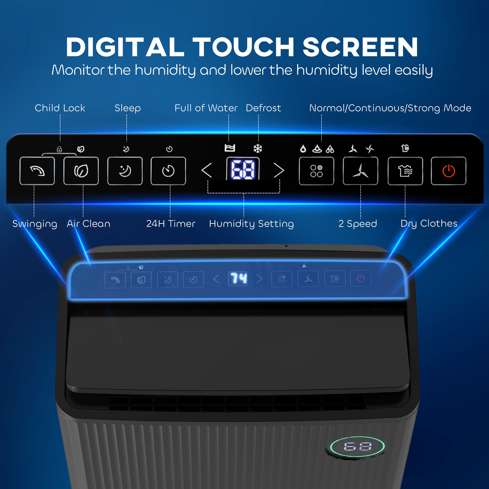 HOMCOM 16L/Day Dehumidifier with Air Purifier and HEPA Filter, UVC, Ioniser, 5.5L Water Tank, 24H Timer, for Home Damp, Condensation, Mould and Laundry Drying, Black