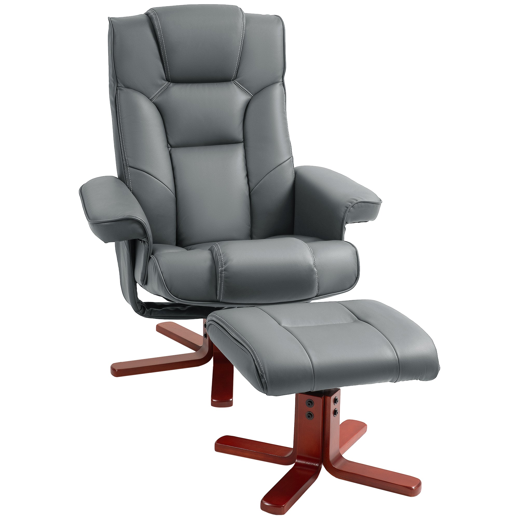 HOMCOM Recliner Chair with Footstool, PU Leather Upholstered Armchair with Adjustable Backrest, Leisure Lounge Chair for Living Room, Bedroom, Grey