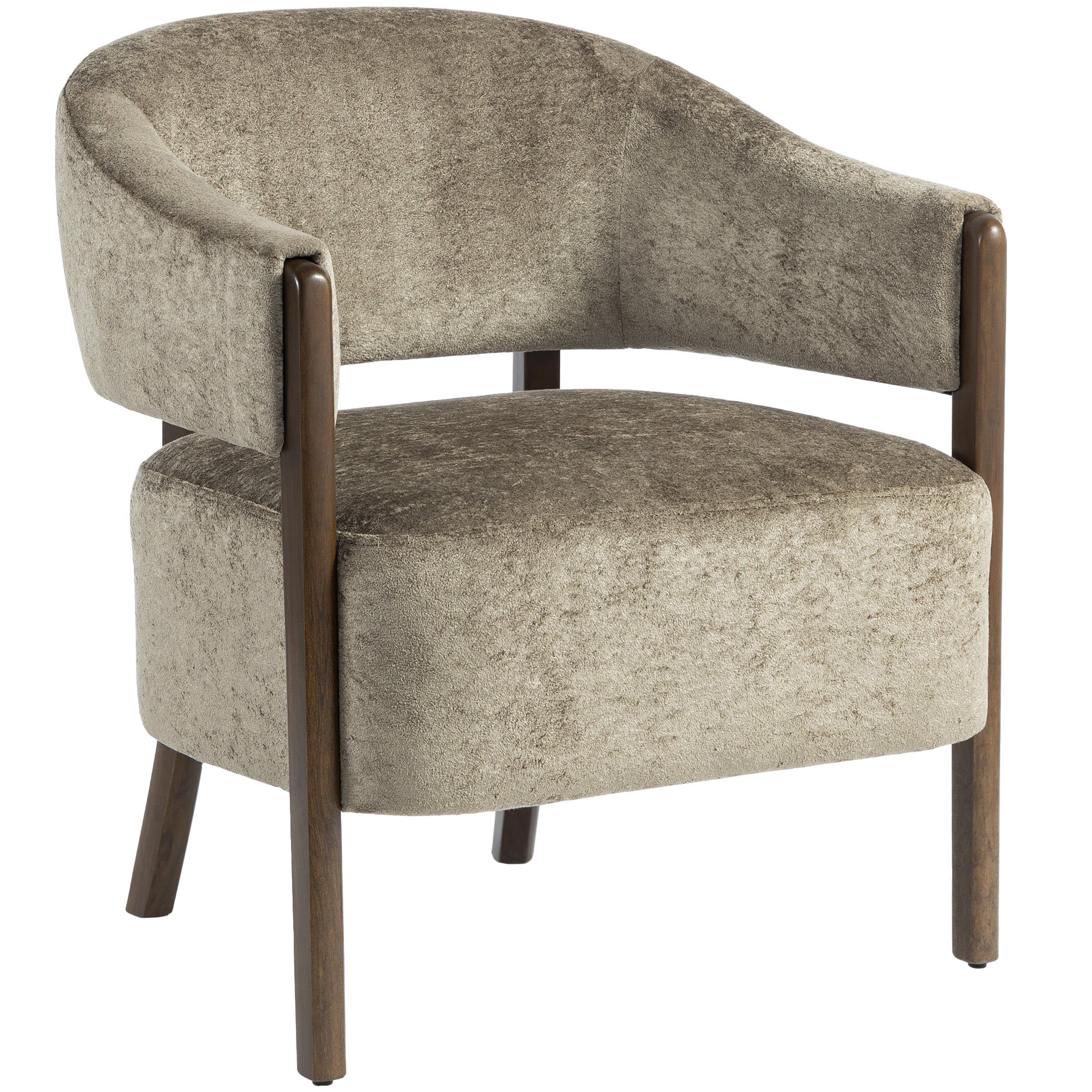 Accent Chair, Chenille Upholstered Tub Chair with Solid Wood Frame and Legs, Comfy Armchair for Living Room, Bedroom, Light Brown